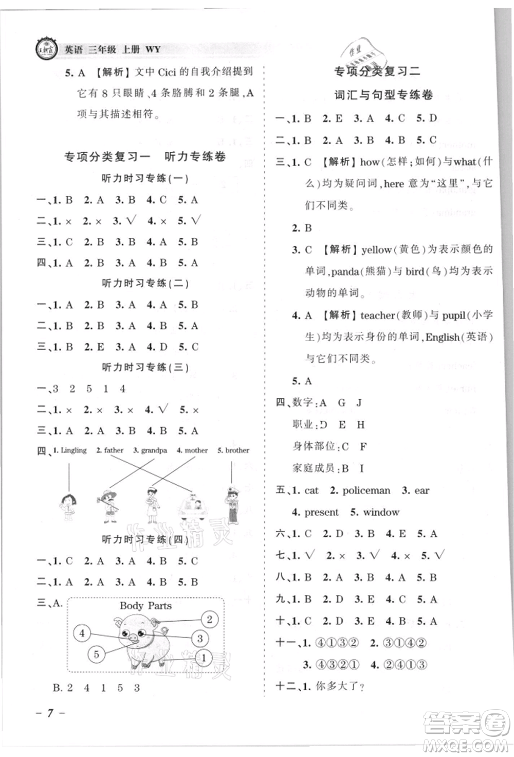 江西人民出版社2021王朝霞考點(diǎn)梳理時(shí)習(xí)卷三年級(jí)上冊(cè)英語外研版參考答案