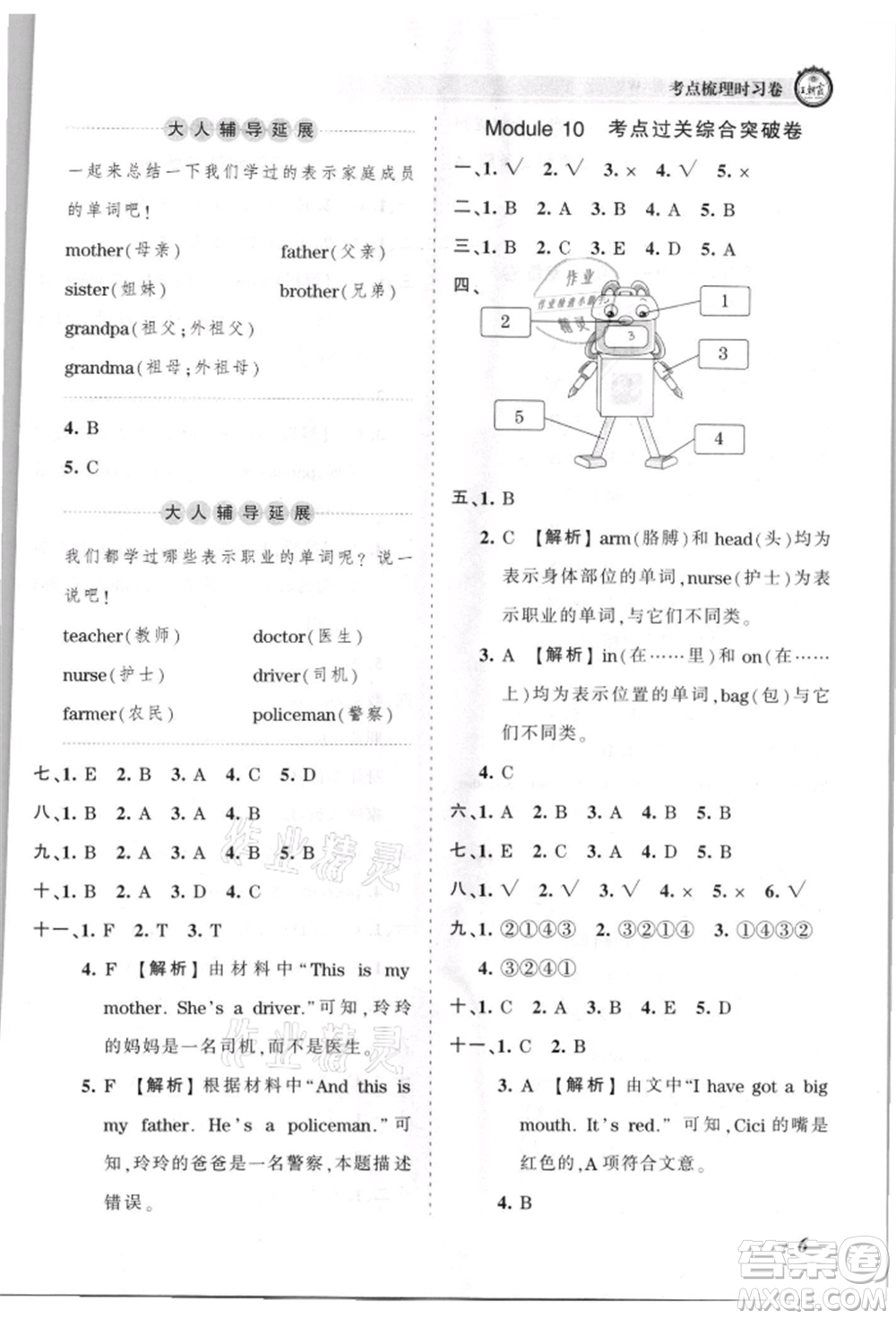 江西人民出版社2021王朝霞考點(diǎn)梳理時(shí)習(xí)卷三年級(jí)上冊(cè)英語外研版參考答案