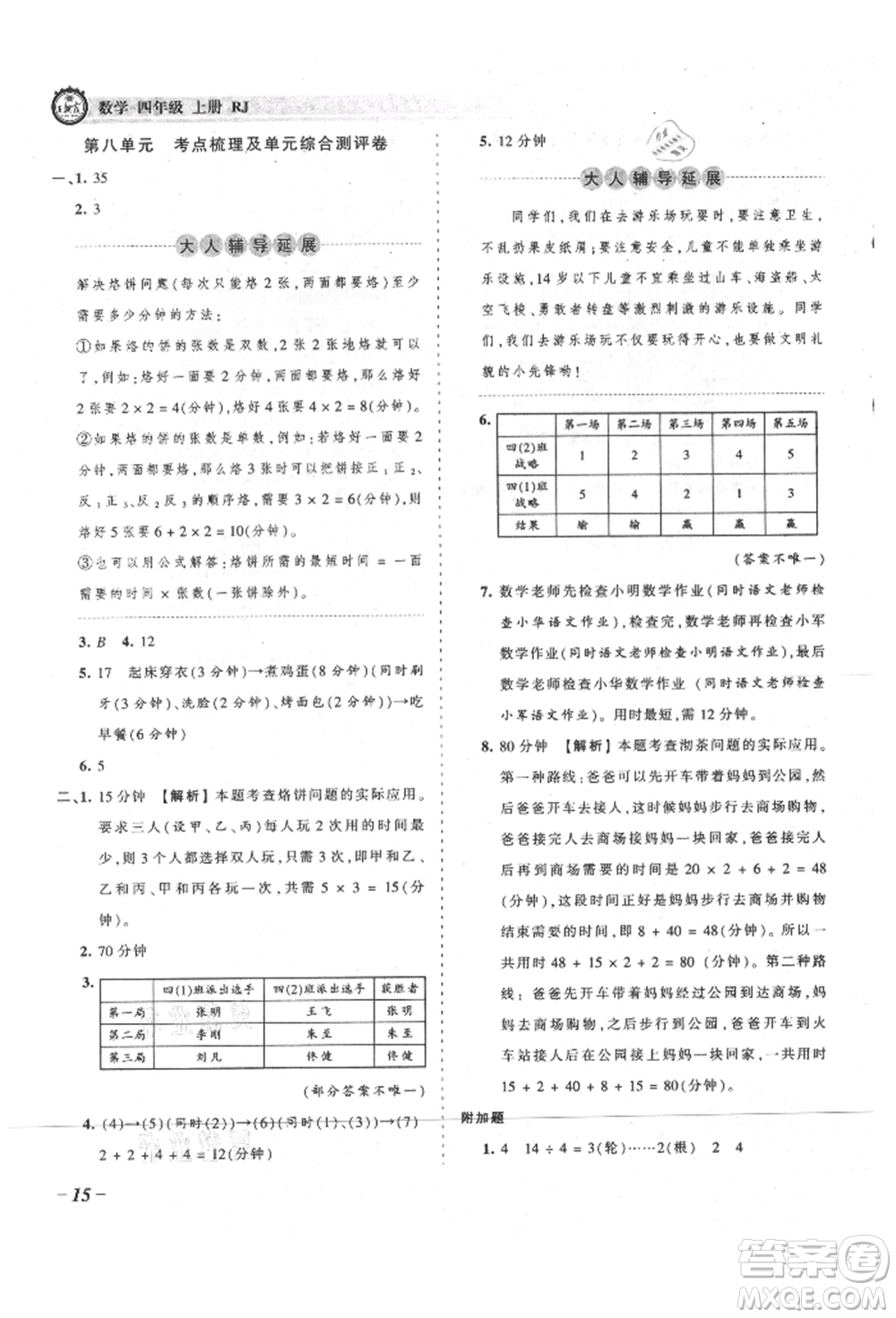 江西人民出版社2021王朝霞考點(diǎn)梳理時(shí)習(xí)卷四年級(jí)上冊(cè)數(shù)學(xué)人教版參考答案