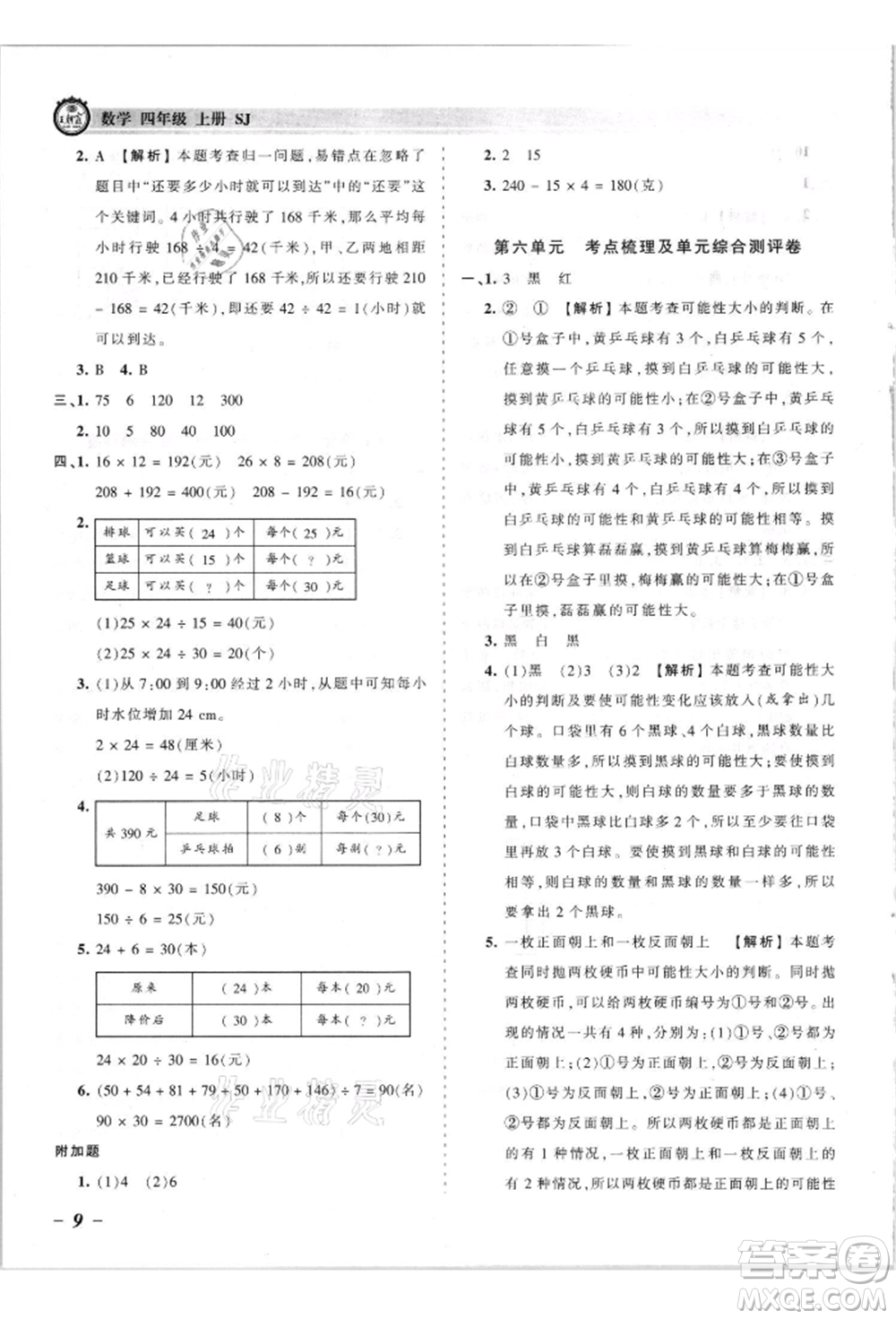 江西人民出版社2021王朝霞考點梳理時習卷四年級上冊數(shù)學蘇教版參考答案