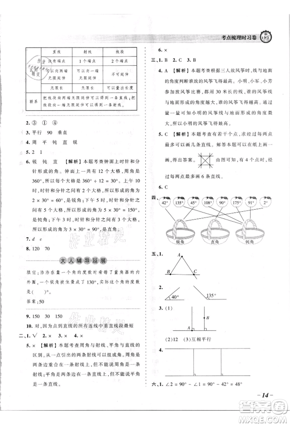 江西人民出版社2021王朝霞考點梳理時習卷四年級上冊數(shù)學蘇教版參考答案