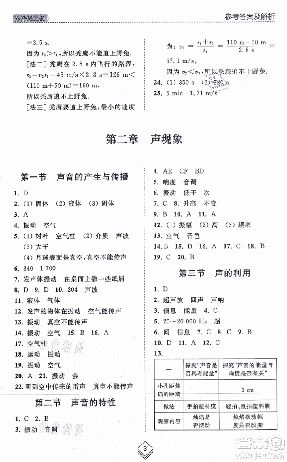 山東人民出版社2021綜合能力訓練八年級物理上冊五四制魯科版答案