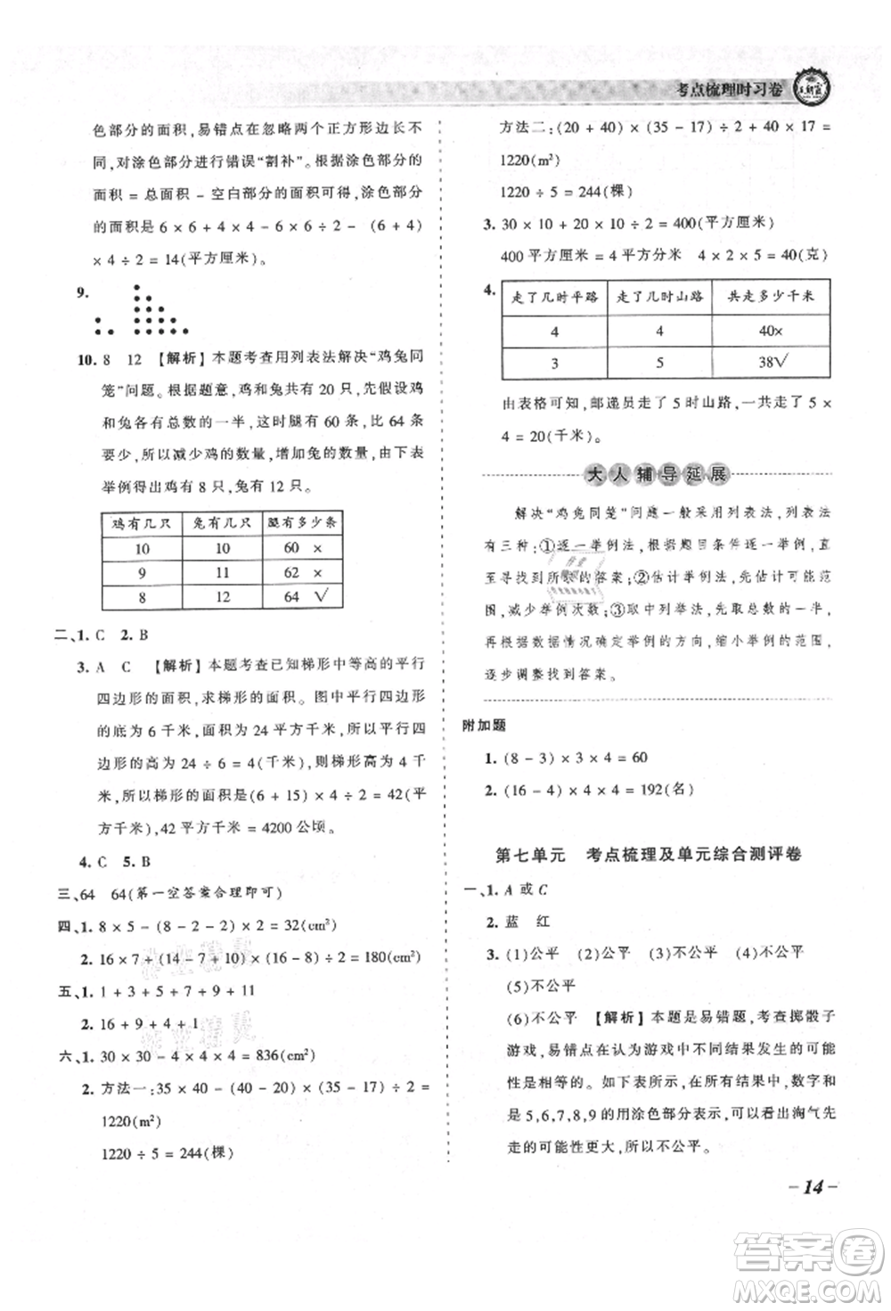 江西人民出版社2021王朝霞考點(diǎn)梳理時(shí)習(xí)卷五年級(jí)上冊(cè)數(shù)學(xué)北師大版參考答案