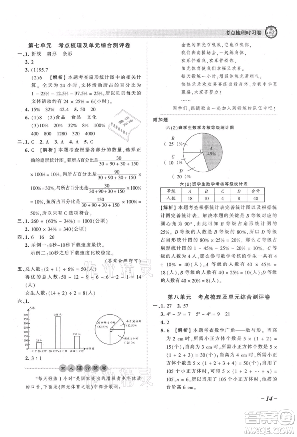 江西人民出版社2021王朝霞考點梳理時習卷六年級上冊數(shù)學(xué)人教版參考答案