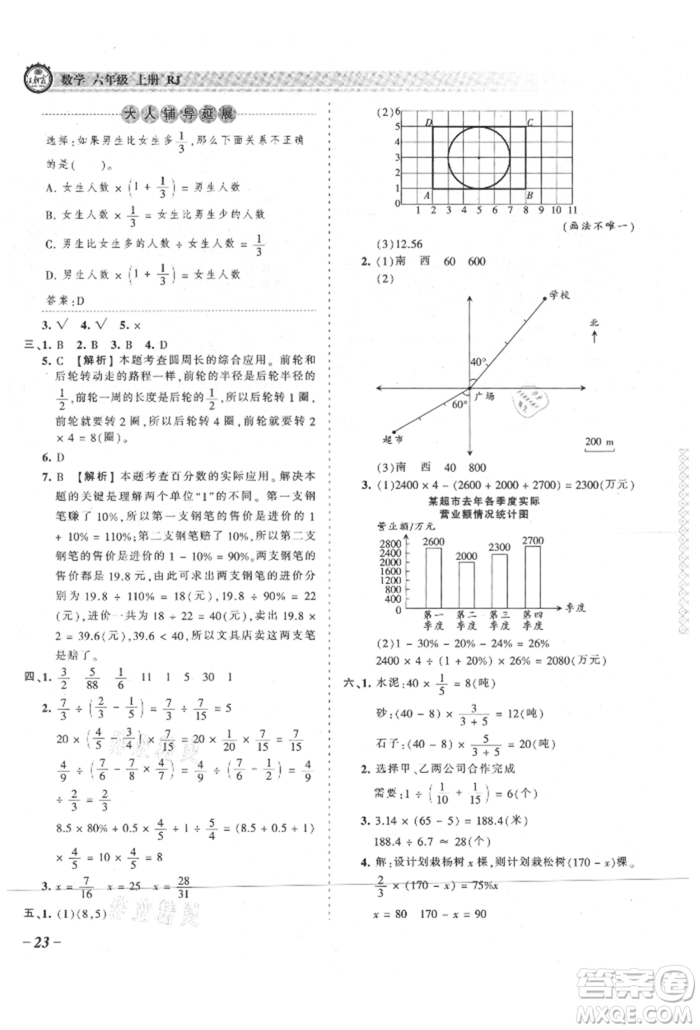 江西人民出版社2021王朝霞考點梳理時習卷六年級上冊數(shù)學(xué)人教版參考答案