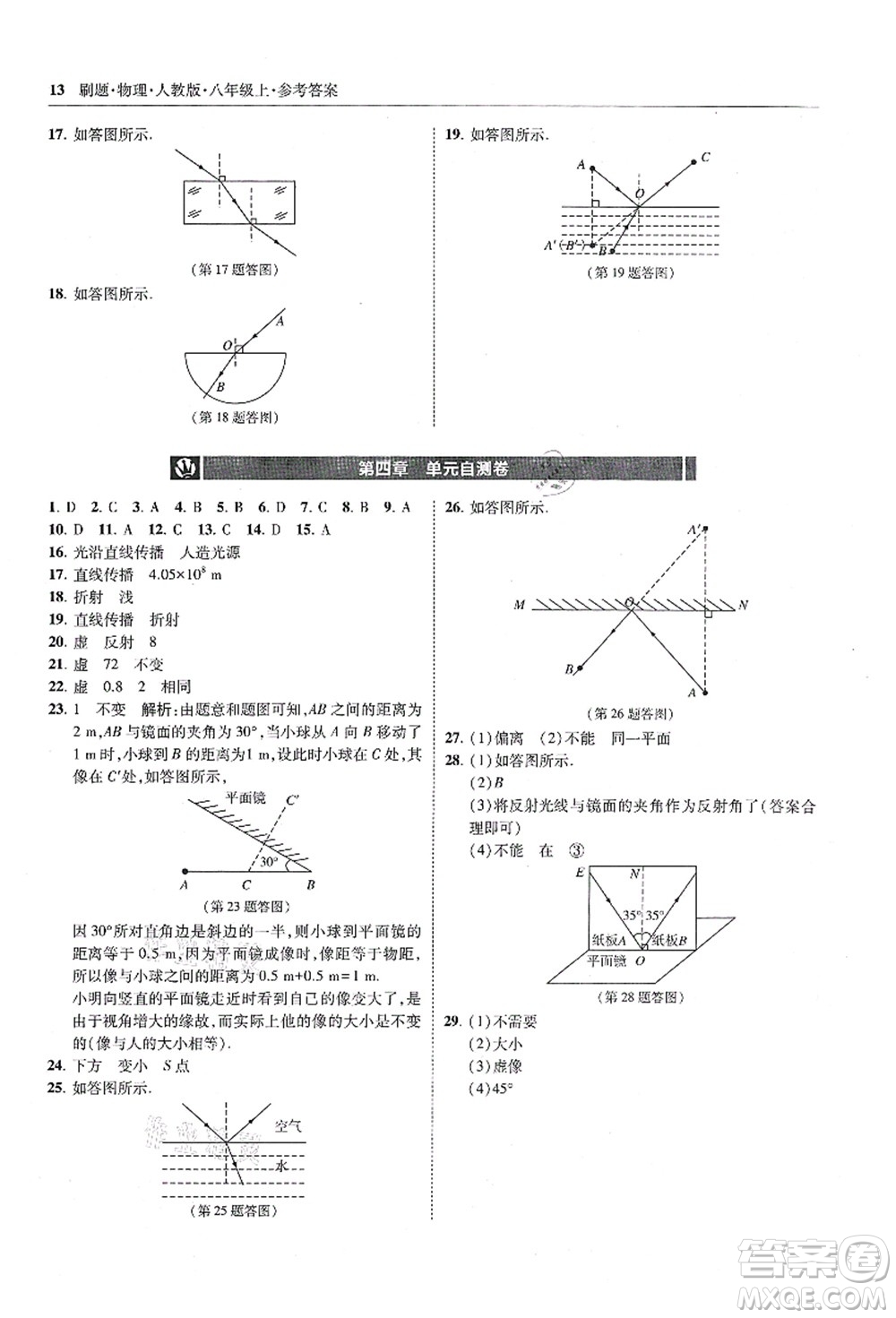 東北師范大學(xué)出版社2021北大綠卡刷題八年級(jí)物理上冊(cè)人教版答案