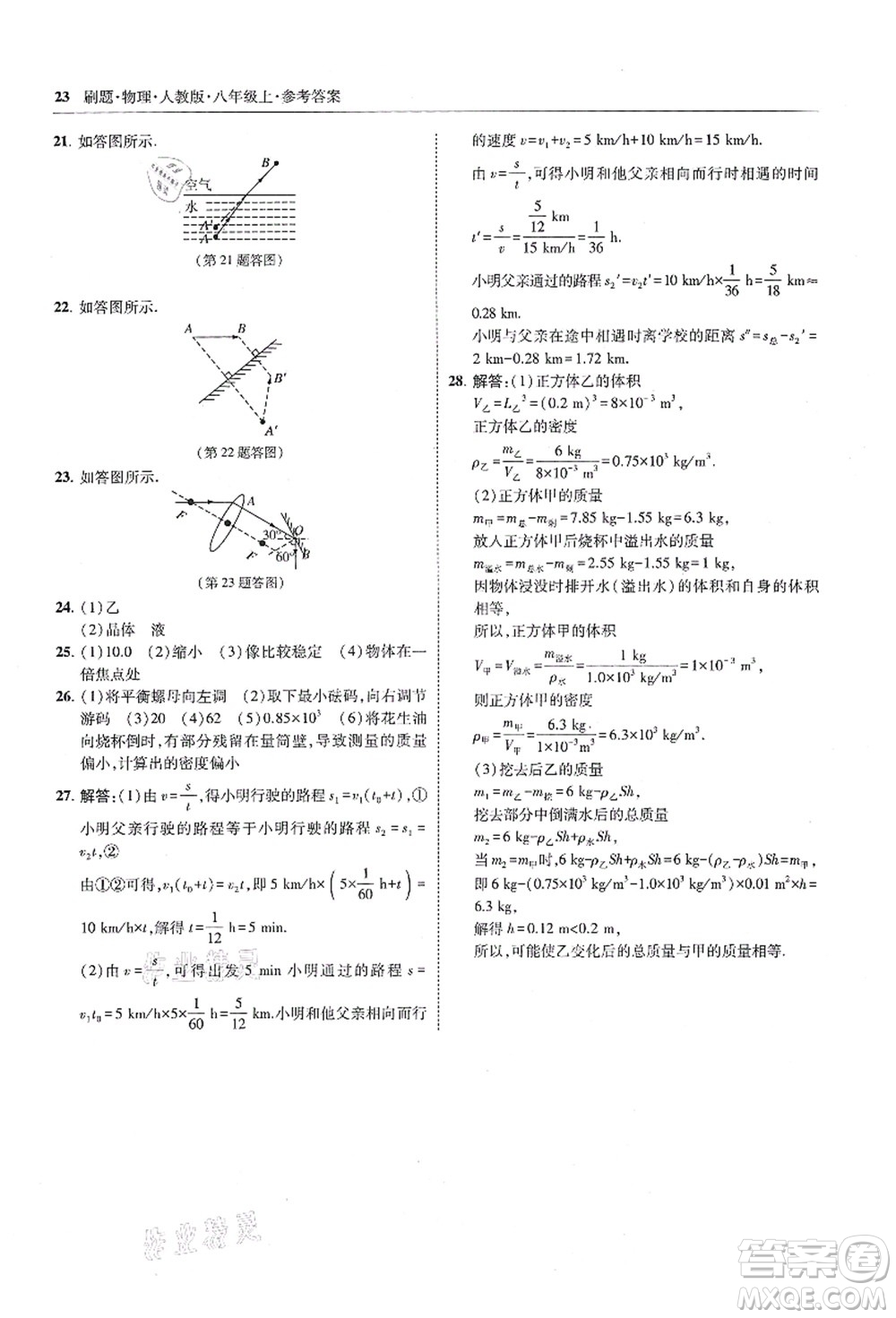 東北師范大學(xué)出版社2021北大綠卡刷題八年級(jí)物理上冊(cè)人教版答案