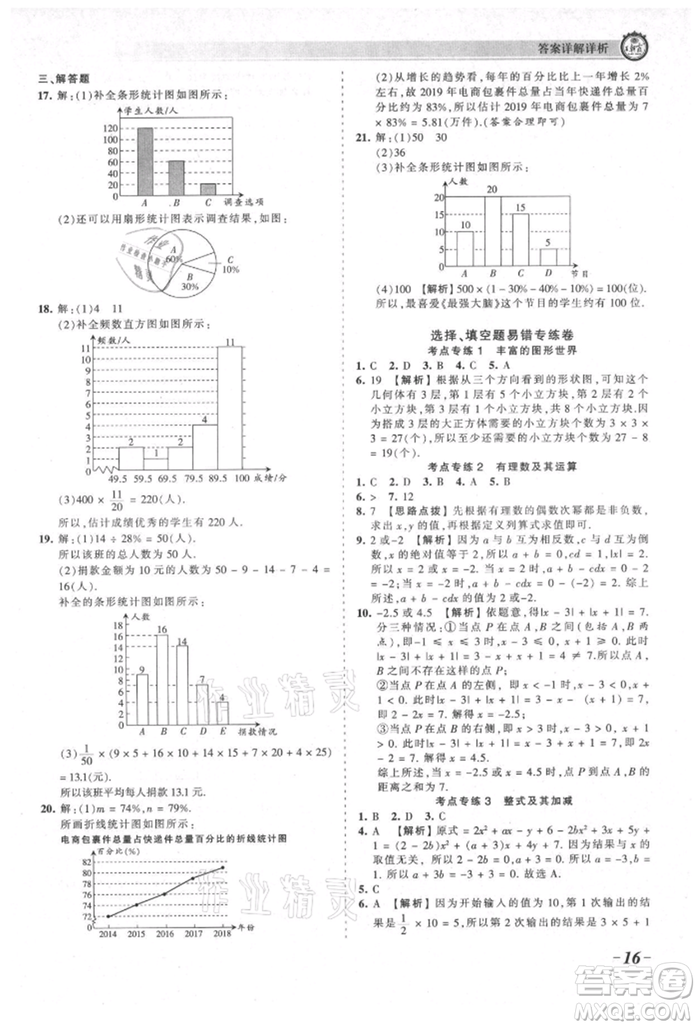 江西人民出版社2021王朝霞考點(diǎn)梳理時習(xí)卷七年級上冊數(shù)學(xué)北師大版參考答案