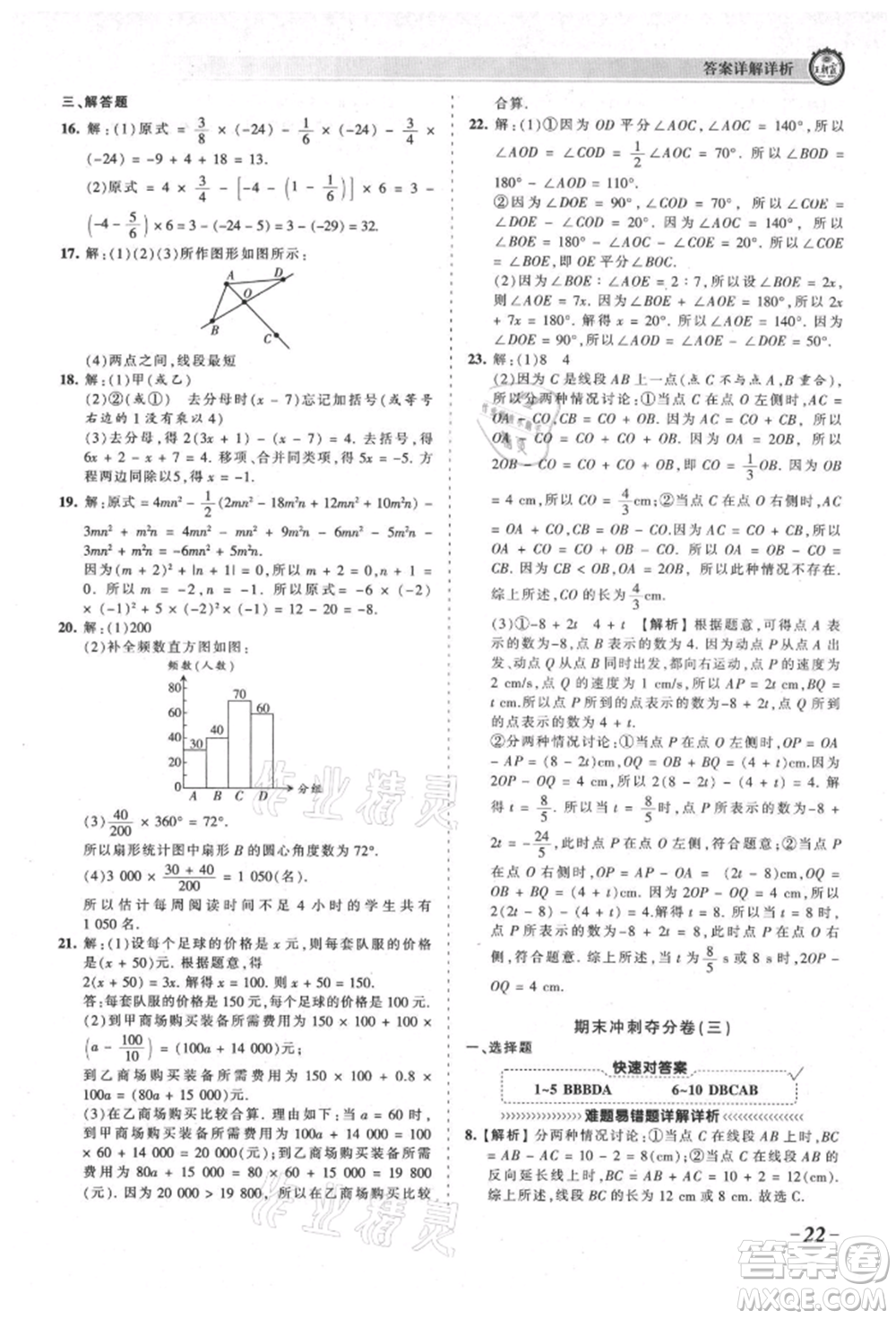 江西人民出版社2021王朝霞考點(diǎn)梳理時習(xí)卷七年級上冊數(shù)學(xué)北師大版參考答案