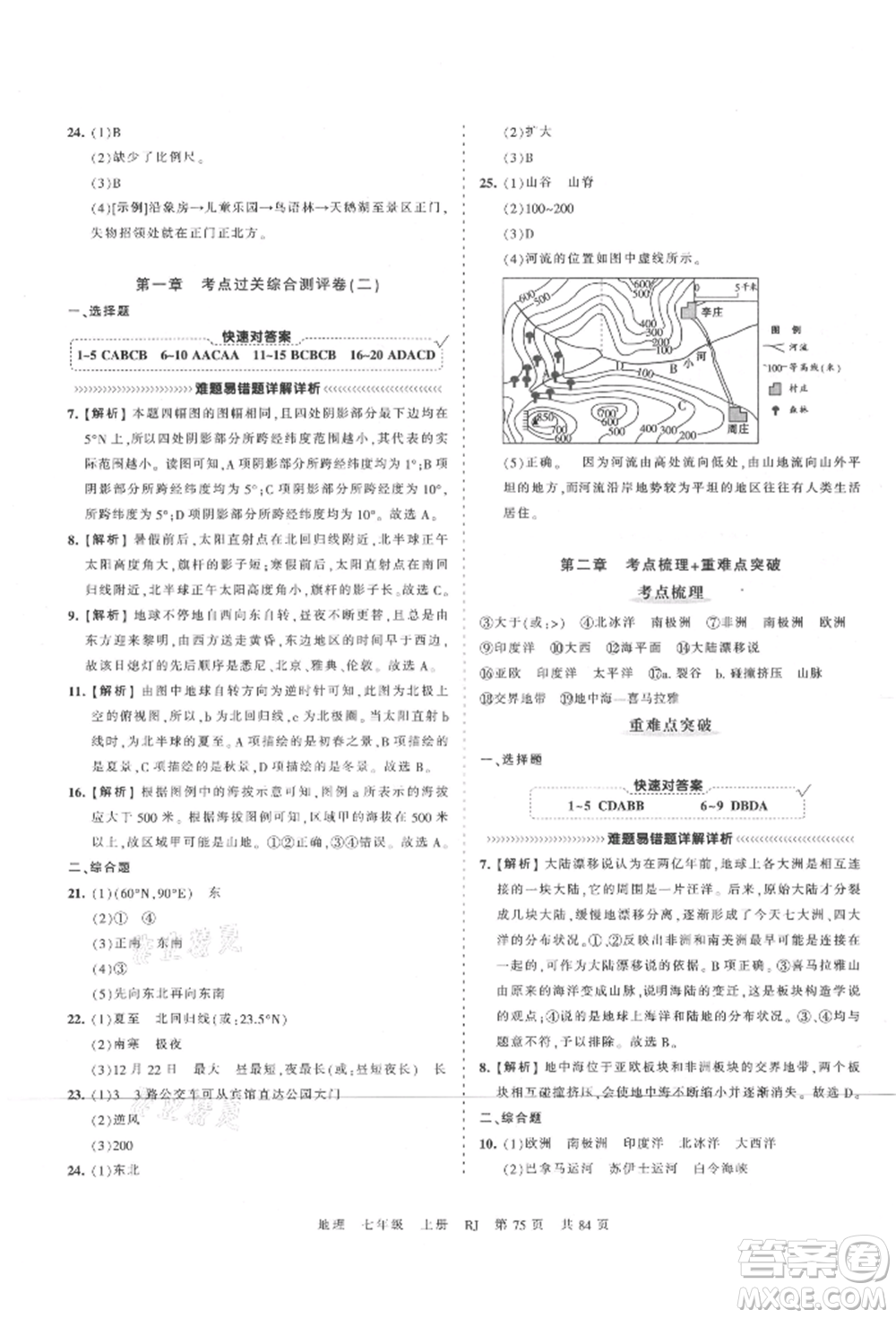 江西人民出版社2021王朝霞考點梳理時習卷七年級上冊地理人教版參考答案