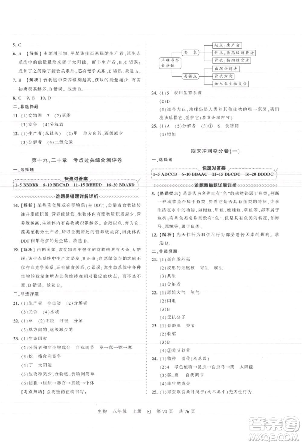 江西人民出版社2021王朝霞考點(diǎn)梳理時(shí)習(xí)卷八年級(jí)上冊(cè)生物蘇教版參考答案