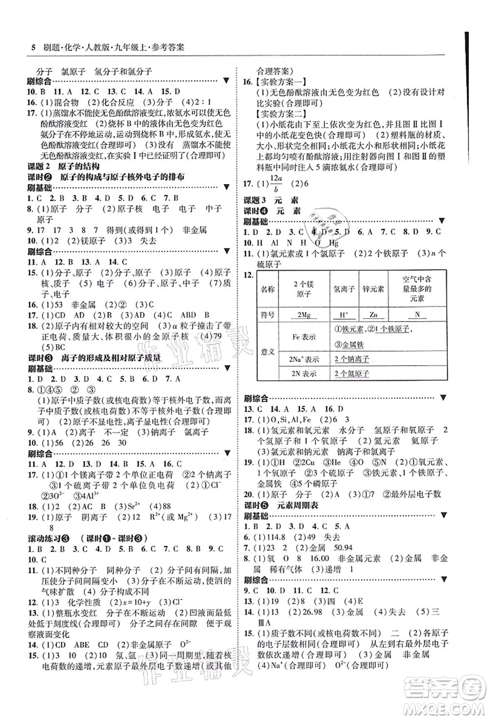 東北師范大學(xué)出版社2021北大綠卡刷題九年級(jí)化學(xué)上冊(cè)人教版答案