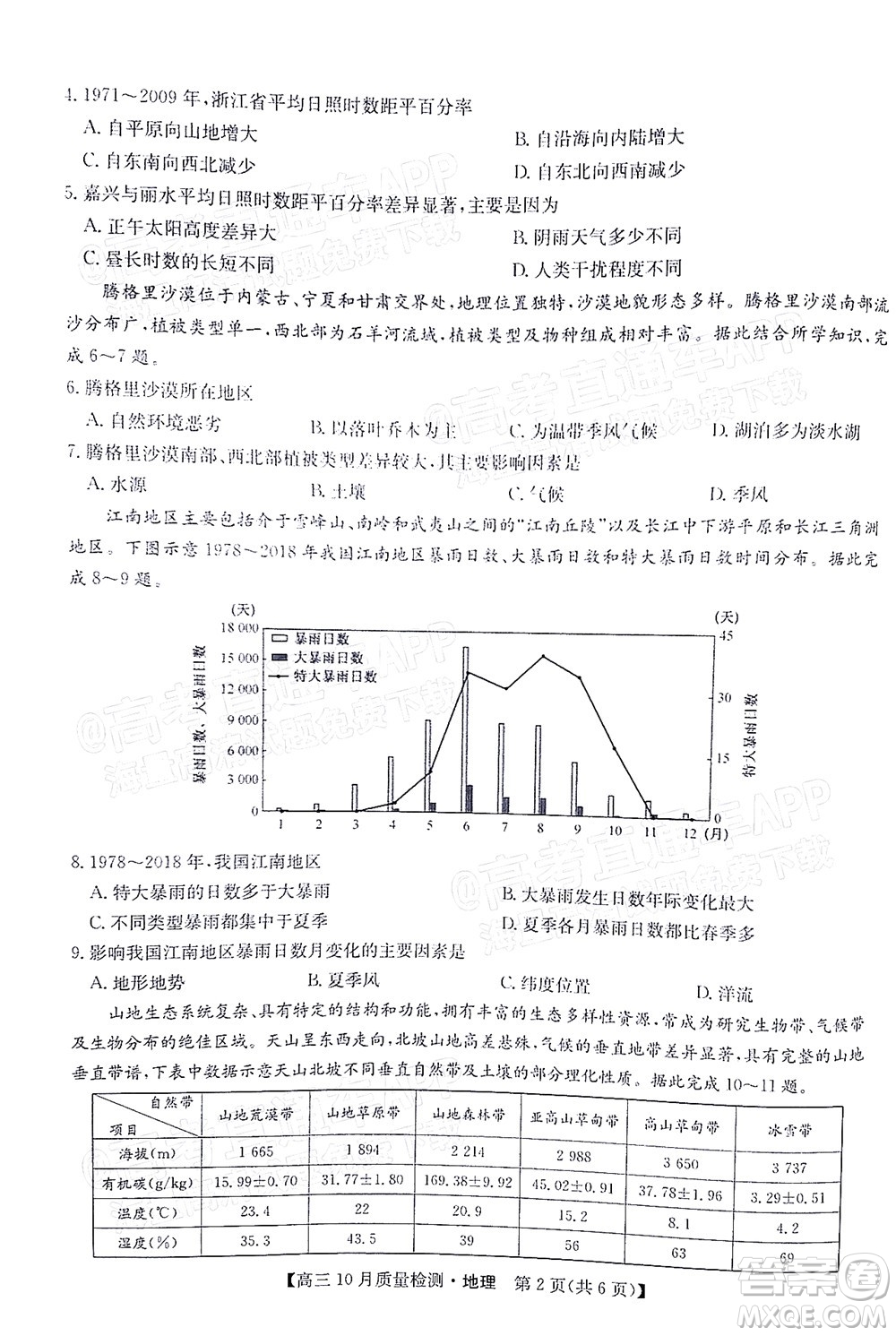 2022屆九師聯(lián)盟高三10月質(zhì)量檢測(cè)地理試題及答案