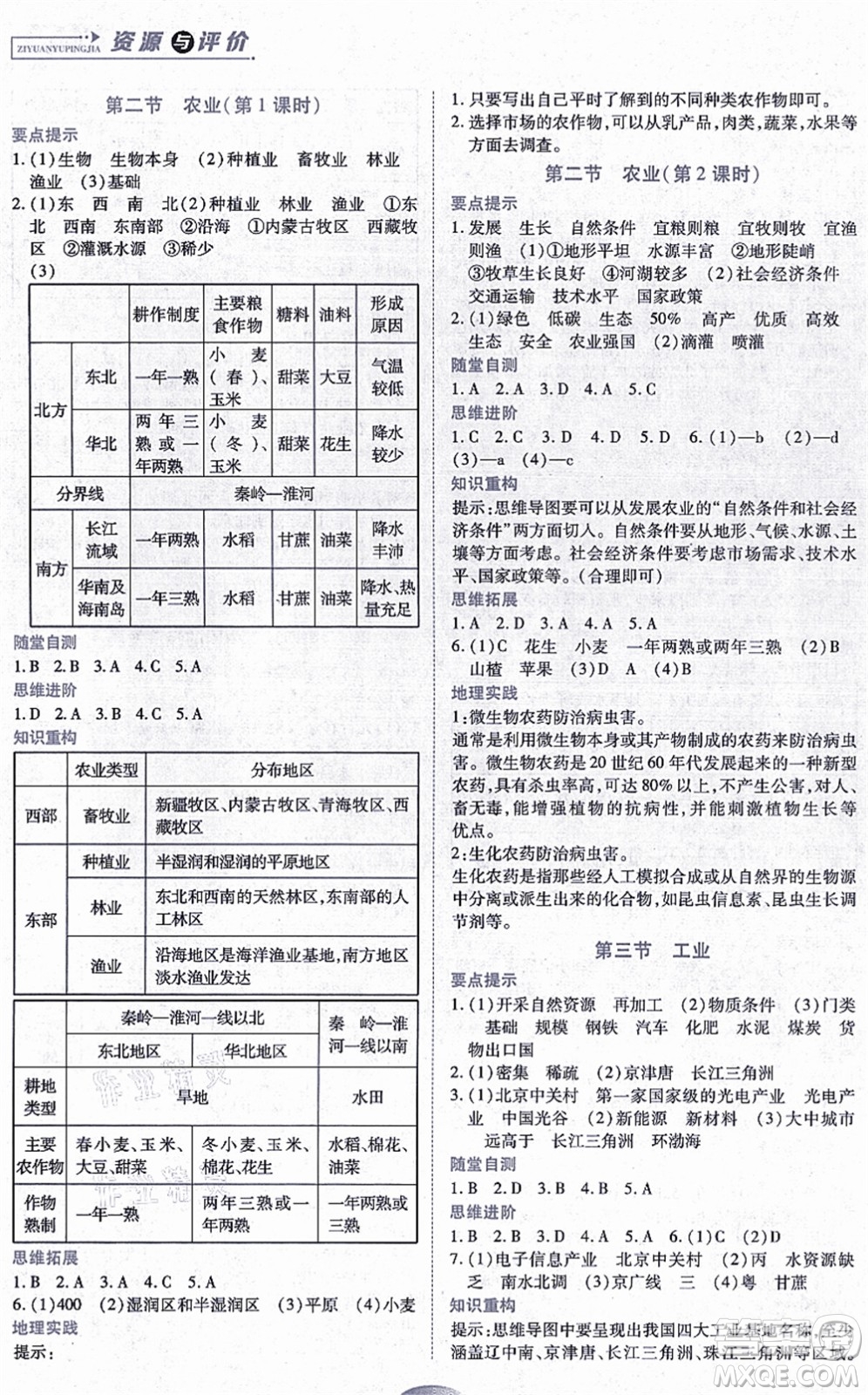 黑龍江教育出版社2021資源與評(píng)價(jià)八年級(jí)地理上冊(cè)人教版答案