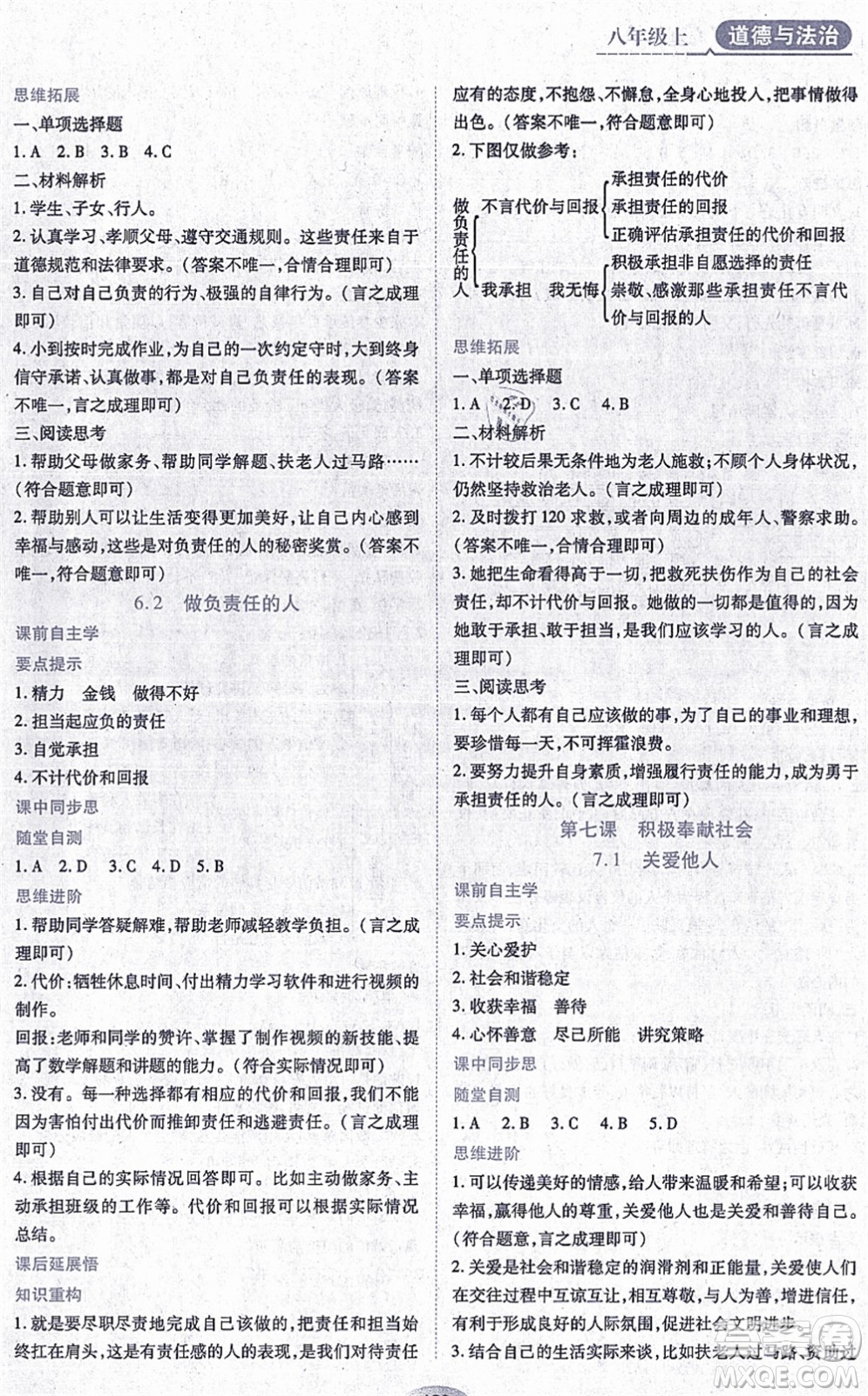 黑龍江教育出版社2021資源與評價(jià)八年級道德與法治上冊人教版答案