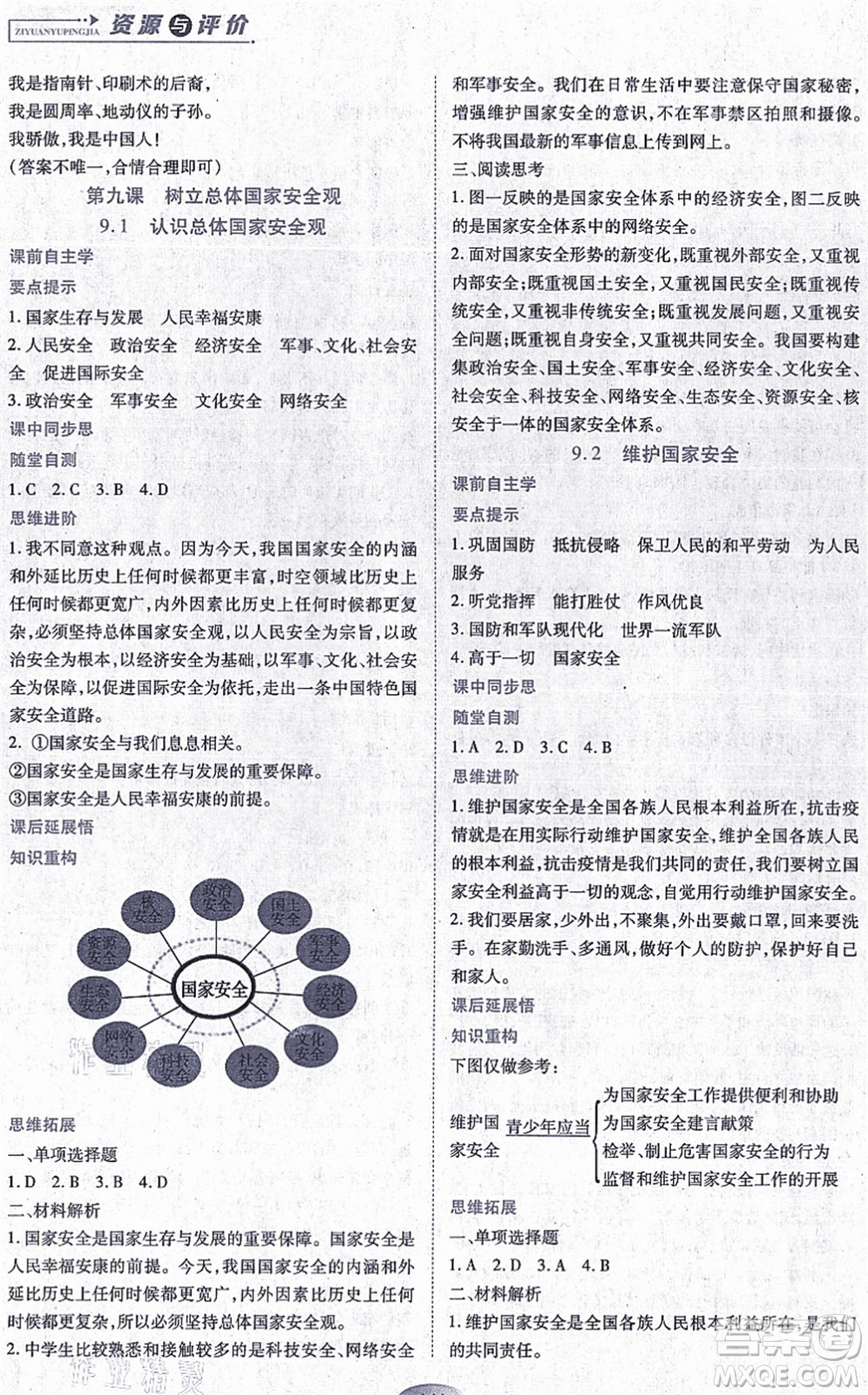 黑龍江教育出版社2021資源與評價(jià)八年級道德與法治上冊人教版答案