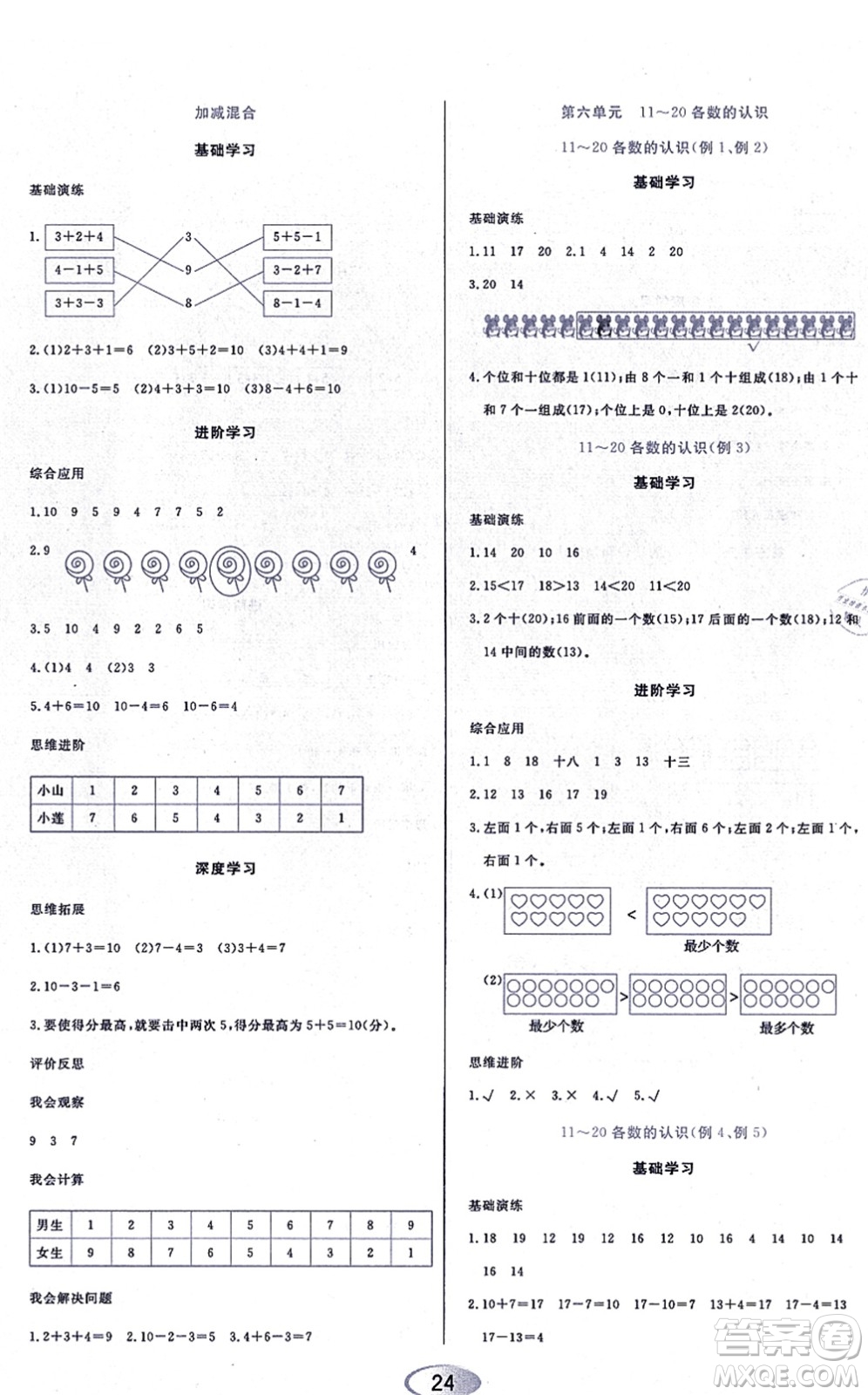 黑龍江教育出版社2021資源與評(píng)價(jià)一年級(jí)數(shù)學(xué)上冊(cè)人教版答案