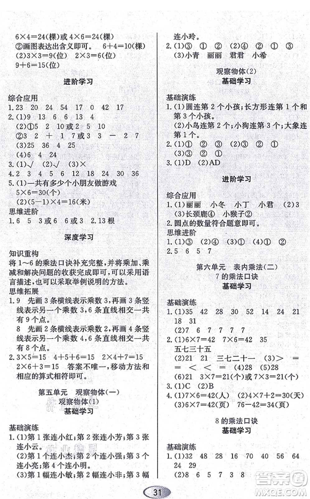 黑龍江教育出版社2021資源與評(píng)價(jià)二年級(jí)數(shù)學(xué)上冊(cè)人教版答案