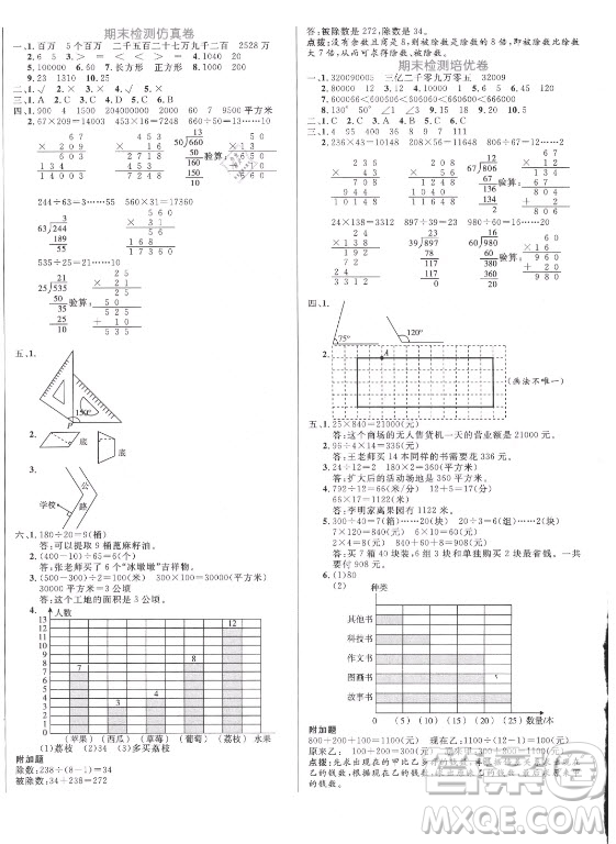 沈陽出版社2021黃岡名卷數(shù)學(xué)四年級(jí)上冊RJ人教版新疆專版答案