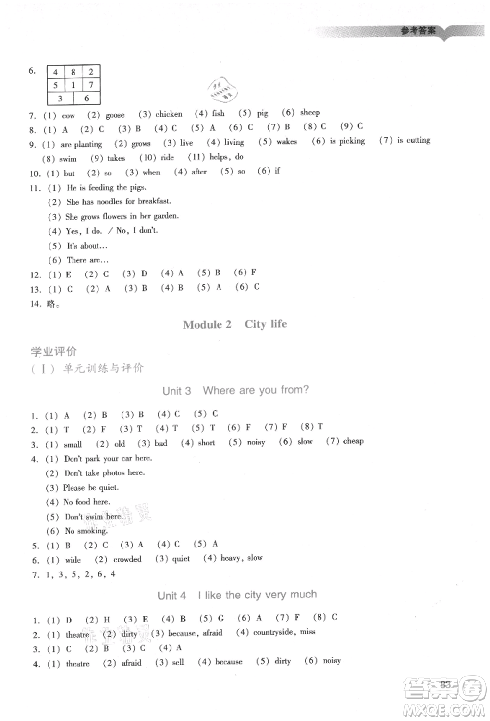 廣州出版社2021陽光學(xué)業(yè)評價六年級上冊英語教科版參考答案