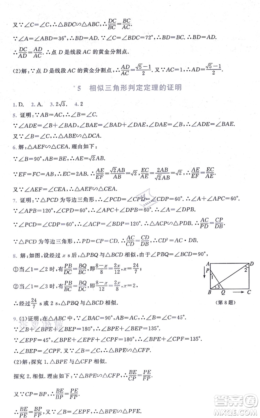 北京師范大學(xué)出版社2021新課標(biāo)同步單元練習(xí)九年級(jí)數(shù)學(xué)上冊(cè)北師大版深圳專版答案