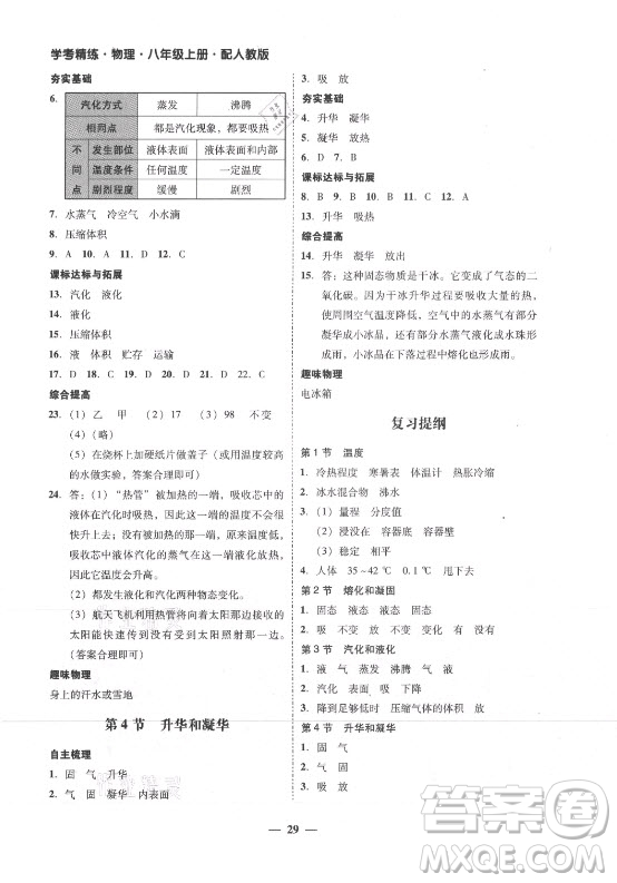 廣東經(jīng)濟(jì)出版社2021學(xué)考精練八年級上冊物理人教版答案