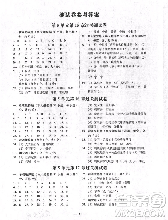 廣東經(jīng)濟(jì)出版社2021學(xué)考精練八年級(jí)上冊(cè)生物學(xué)北師大版答案