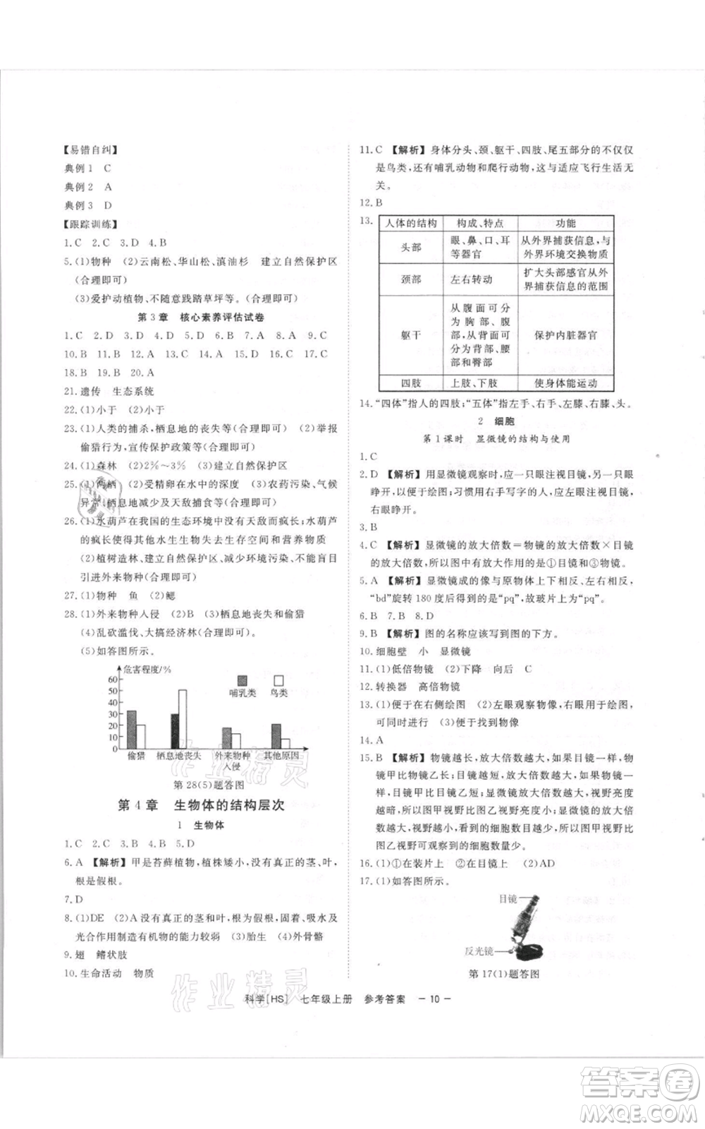 光明日報出版社2021全效學習課時提優(yōu)七年級上冊科學華師大版精華版參考答案