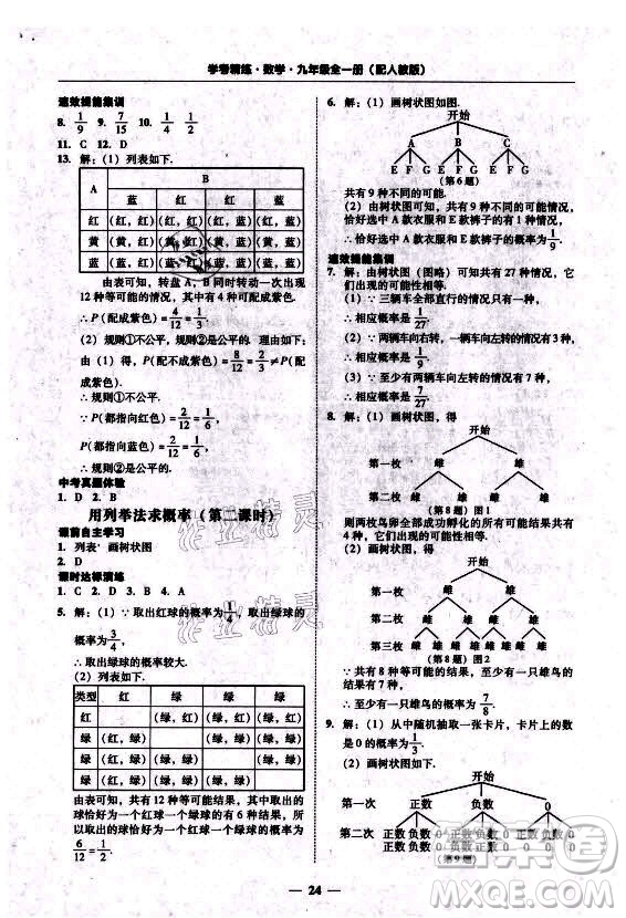 廣東經(jīng)濟(jì)出版社2021學(xué)考精練九年級(jí)全一冊(cè)數(shù)學(xué)人教版答案