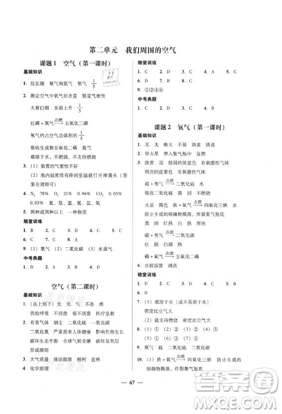 廣東經(jīng)濟(jì)出版社2021學(xué)考精練九年級(jí)全一冊(cè)化學(xué)人教版答案