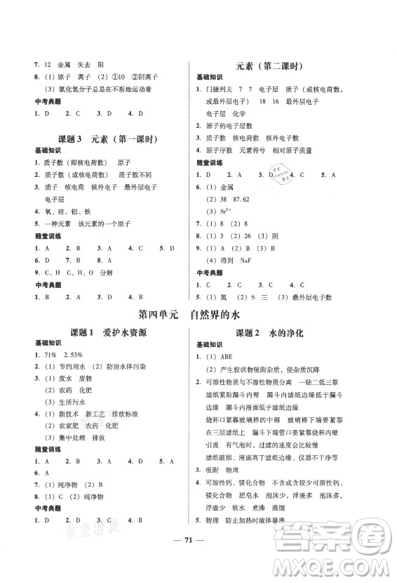 廣東經(jīng)濟(jì)出版社2021學(xué)考精練九年級(jí)全一冊(cè)化學(xué)人教版答案