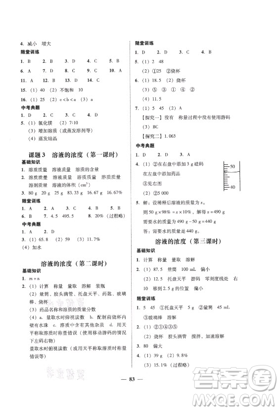 廣東經(jīng)濟(jì)出版社2021學(xué)考精練九年級(jí)全一冊(cè)化學(xué)人教版答案