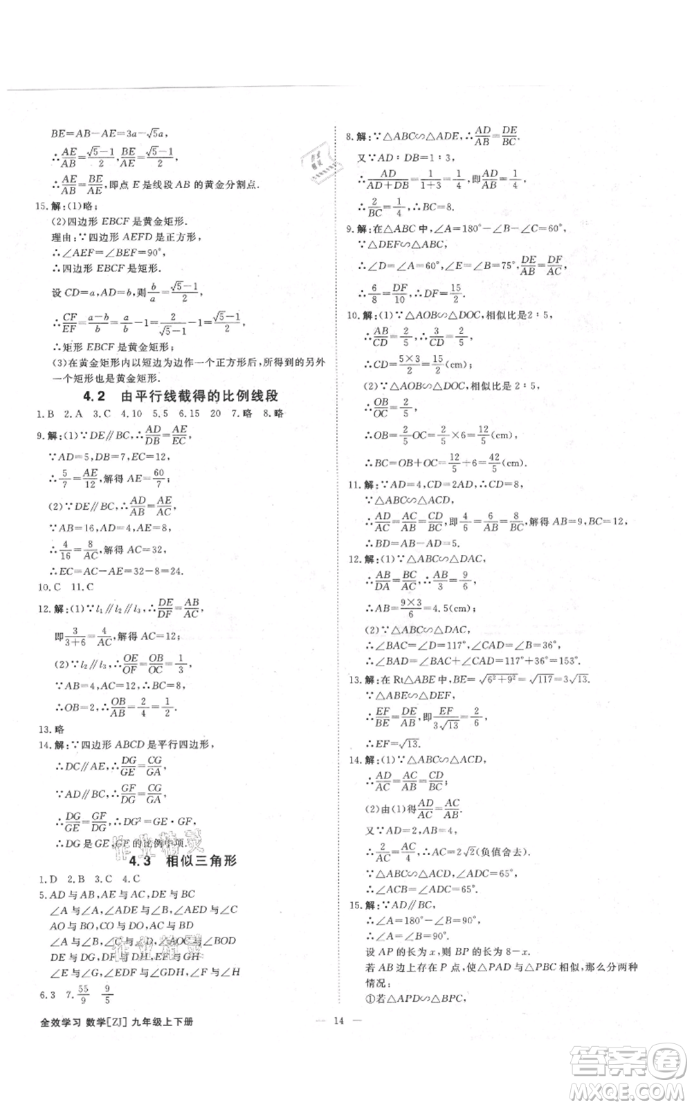 光明日?qǐng)?bào)出版社2021全效學(xué)習(xí)課時(shí)提優(yōu)九年級(jí)數(shù)學(xué)浙教版精華版參考答案