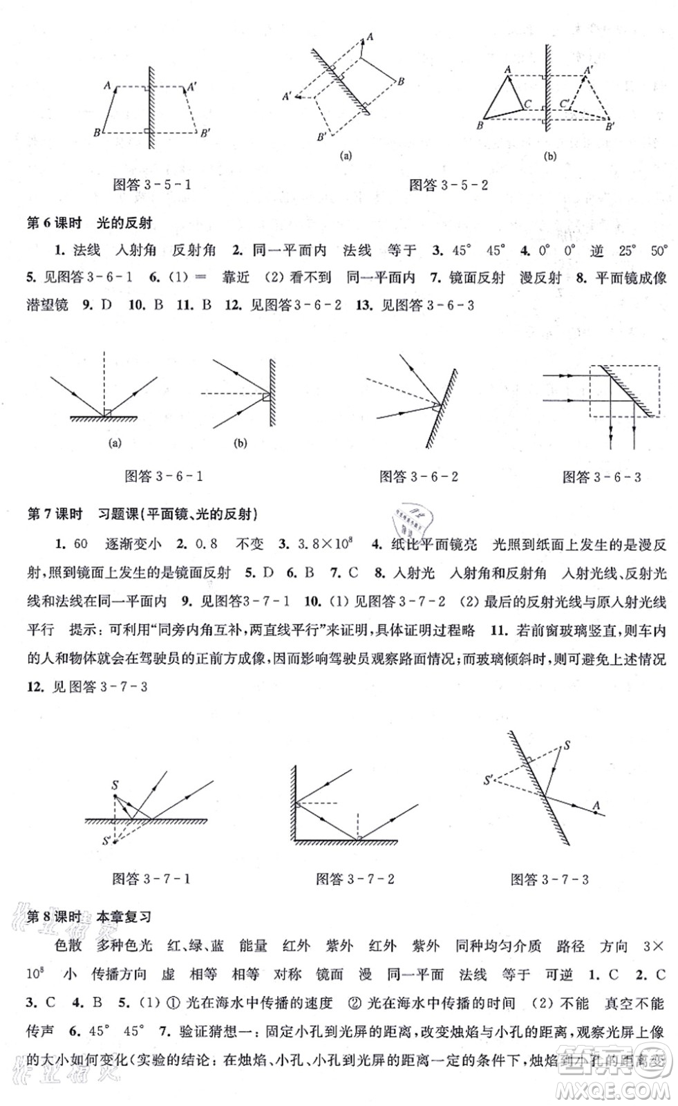 江蘇鳳凰科學(xué)技術(shù)出版社2021同步練習(xí)物理八年級(jí)上冊(cè)蘇科版答案