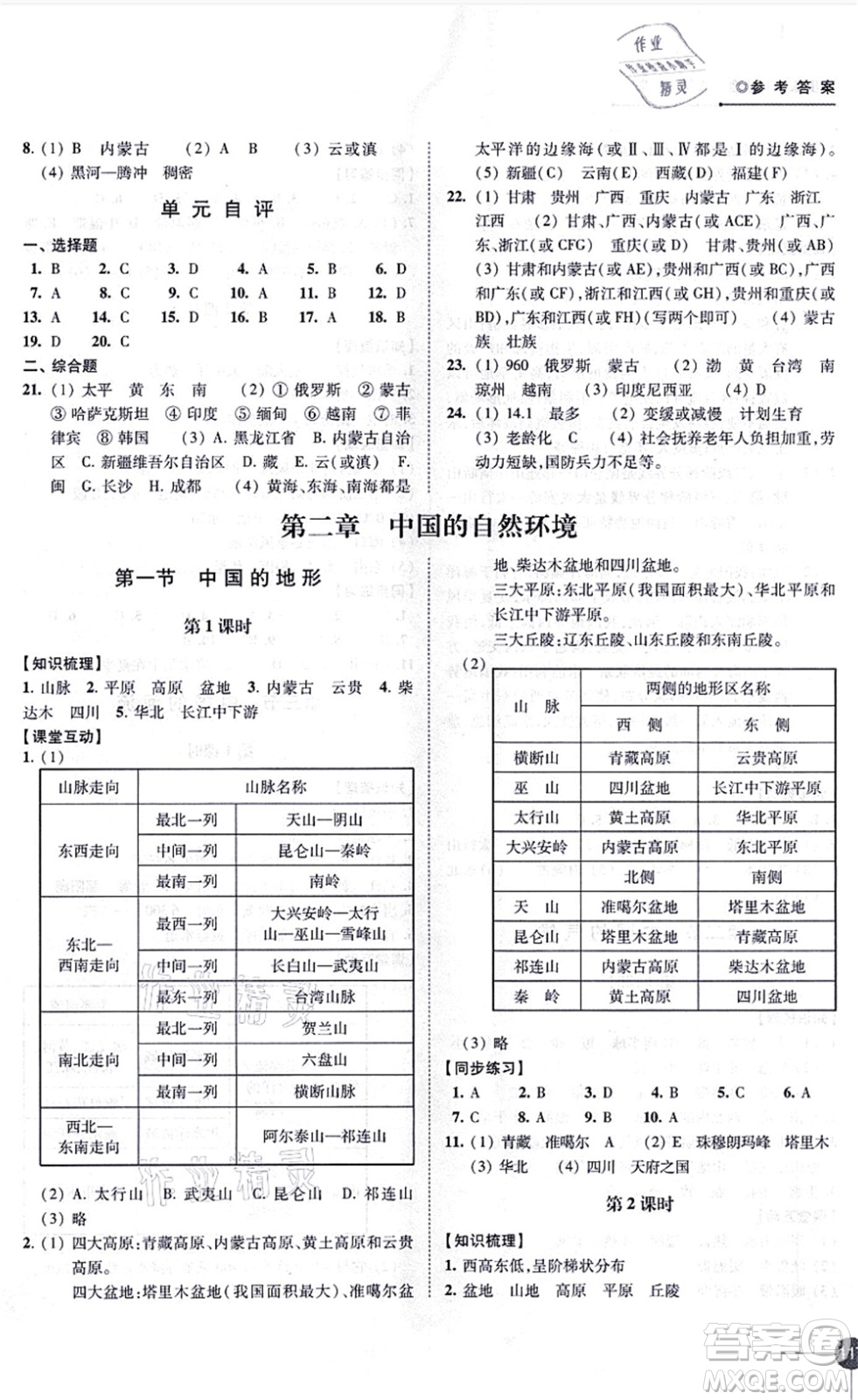 江蘇鳳凰科學(xué)技術(shù)出版社2021同步練習(xí)地理八年級(jí)上冊(cè)湘教版答案