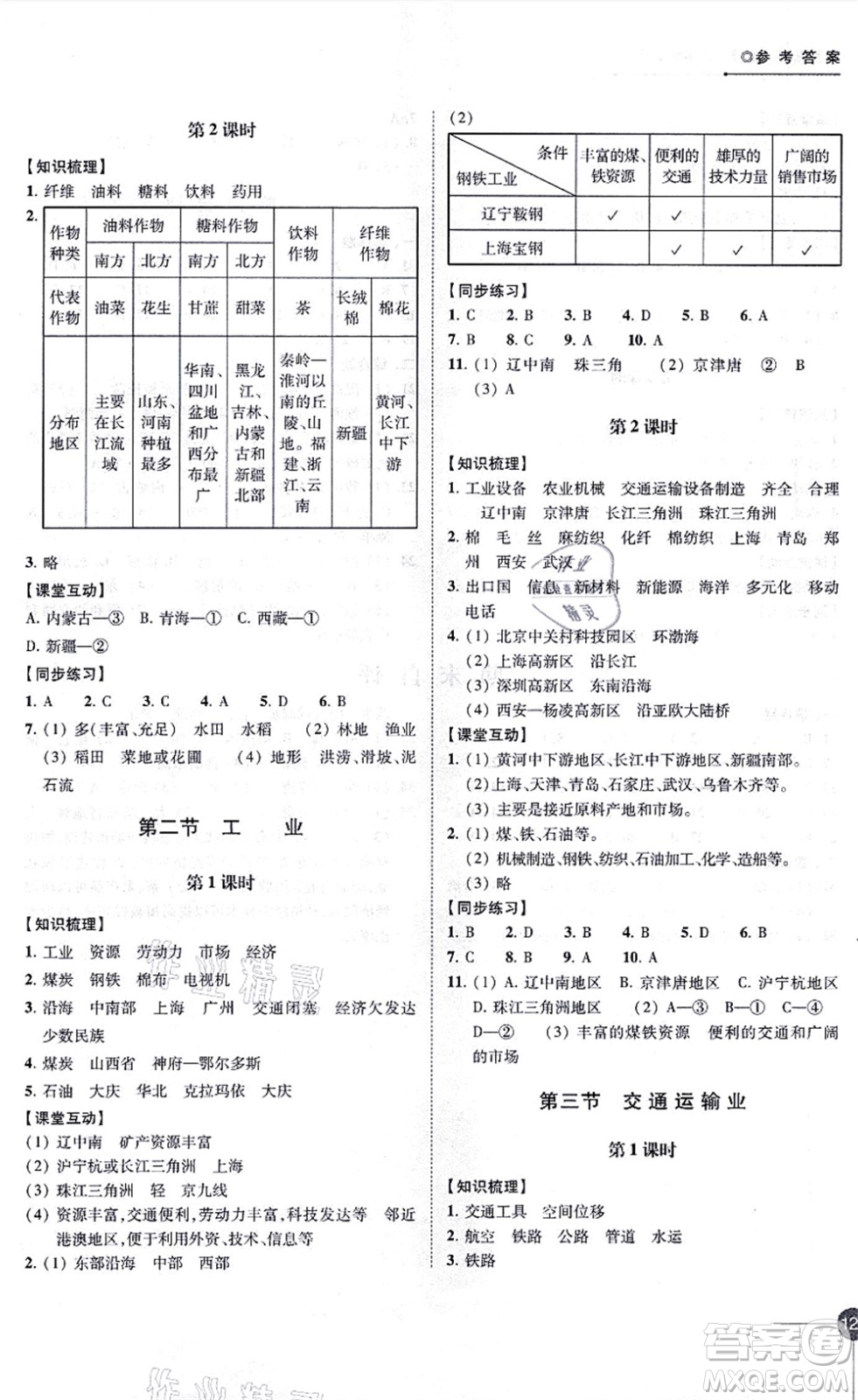 江蘇鳳凰科學(xué)技術(shù)出版社2021同步練習(xí)地理八年級(jí)上冊(cè)湘教版答案