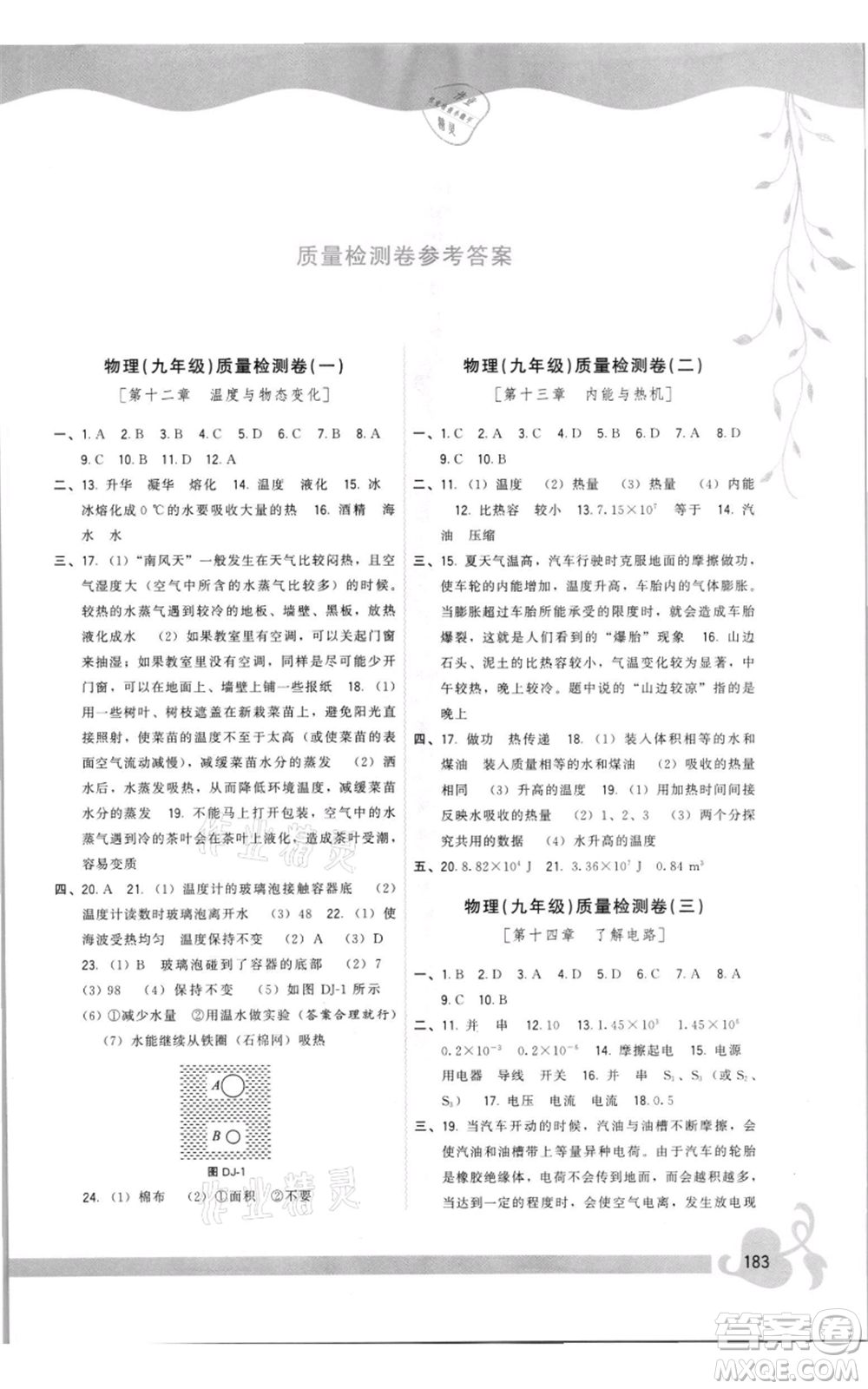 福建人民出版社2021頂尖課課練九年級(jí)物理滬科版參考答案