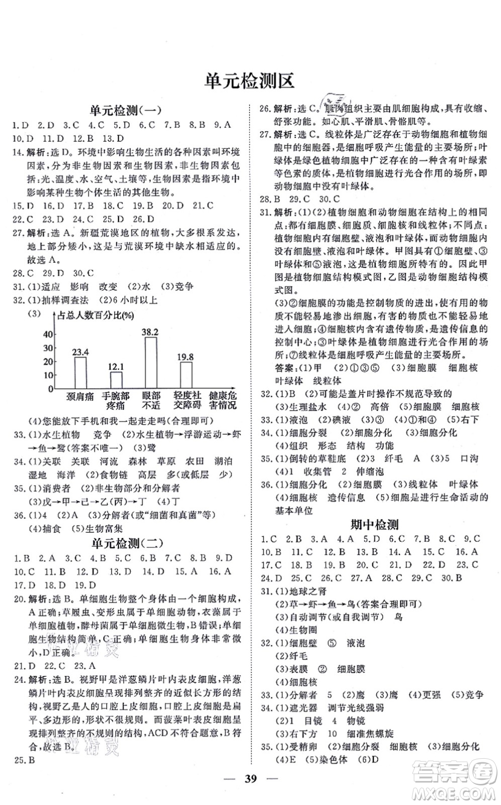 青海人民出版社2021新坐標(biāo)同步練習(xí)七年級(jí)生物上冊(cè)人教版青海專用答案