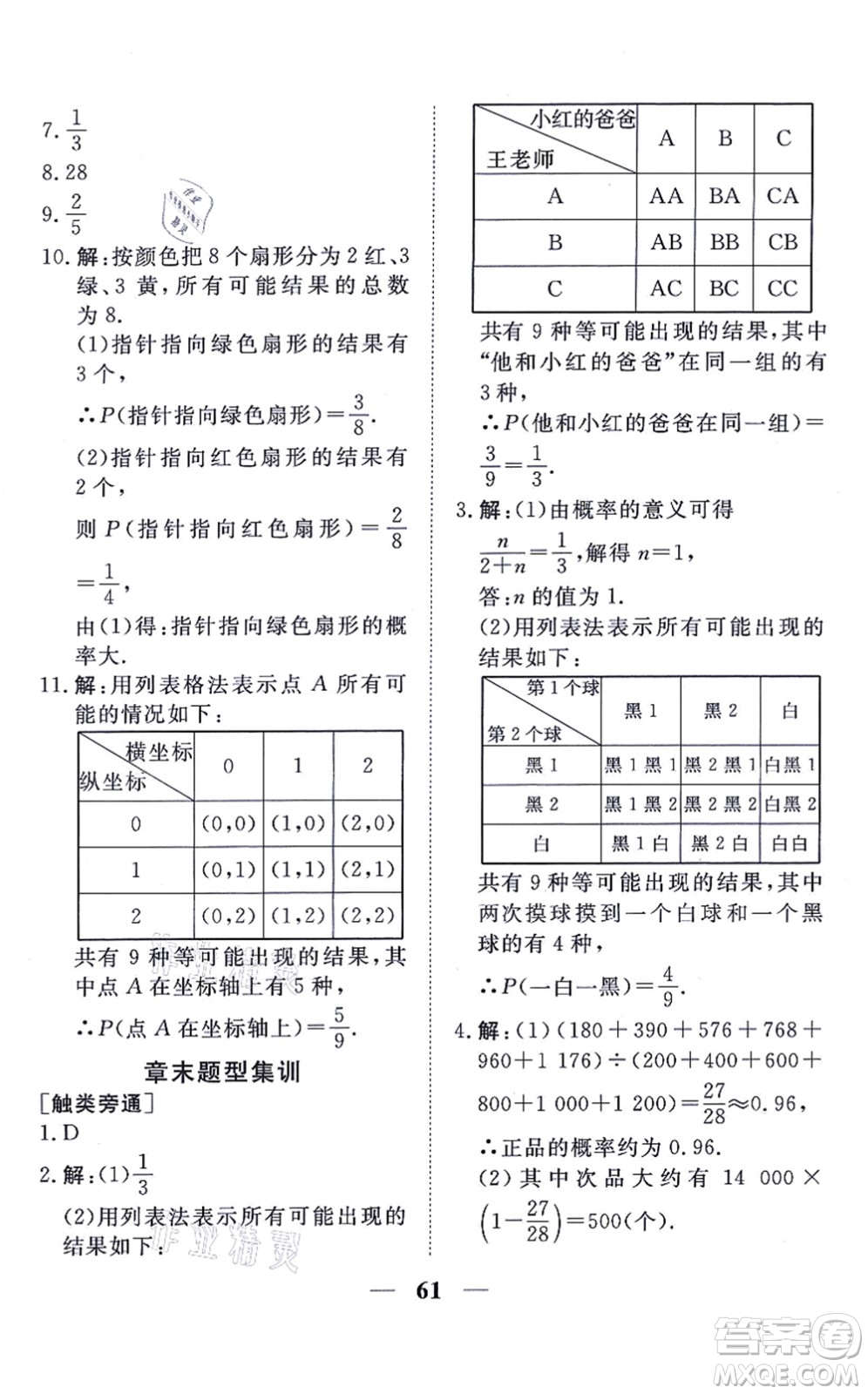 青海人民出版社2021新坐標(biāo)同步練習(xí)九年級(jí)數(shù)學(xué)上冊(cè)人教版青海專(zhuān)用答案