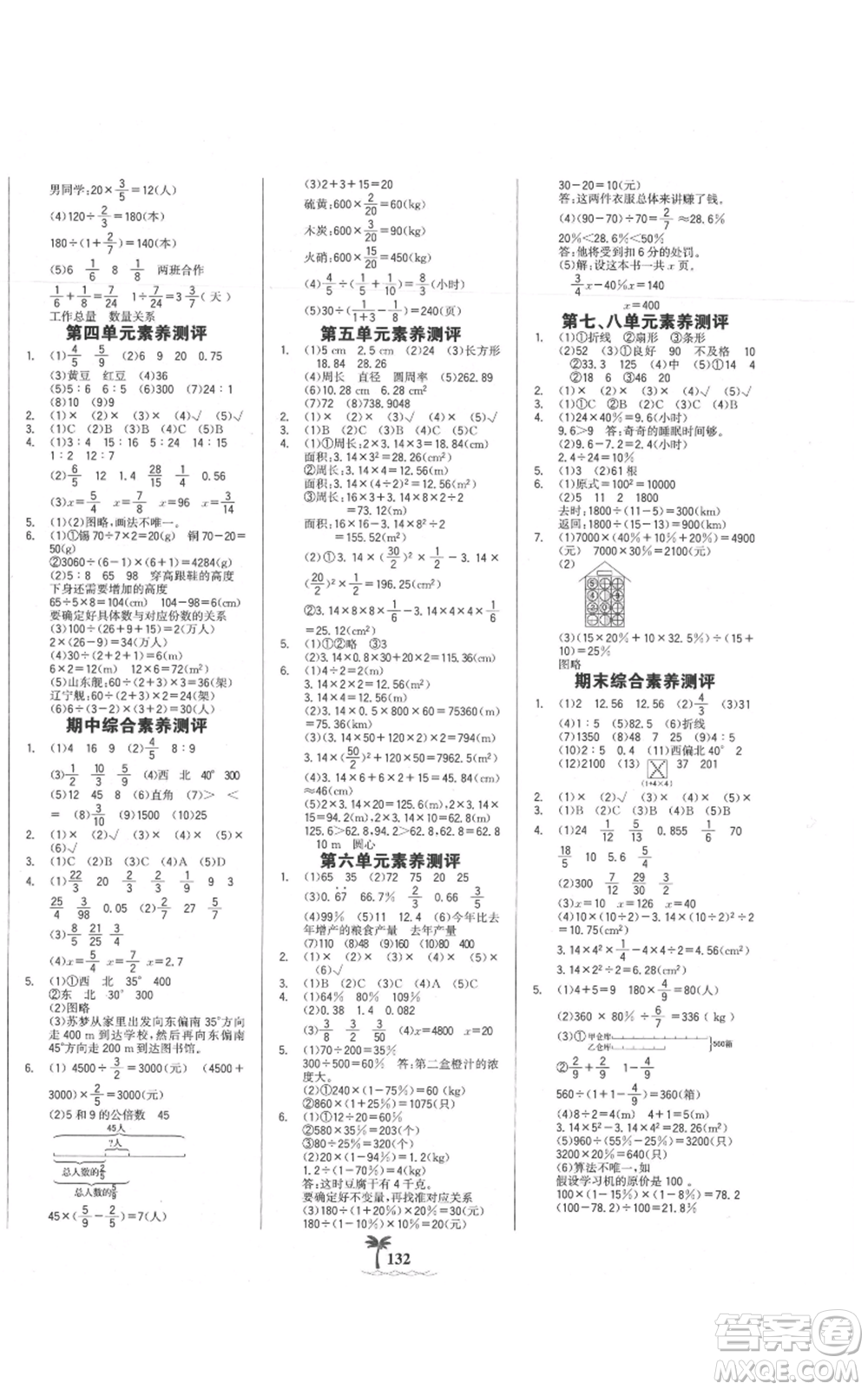 延邊大學(xué)出版社2021世紀(jì)金榜金榜小博士課時(shí)提優(yōu)作業(yè)六年級(jí)上冊(cè)數(shù)學(xué)人教版參考答案