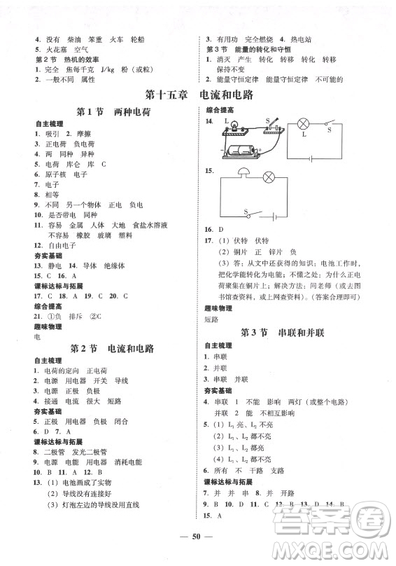 廣東經(jīng)濟出版社2021學考精練九年級全一冊物理人教版答案