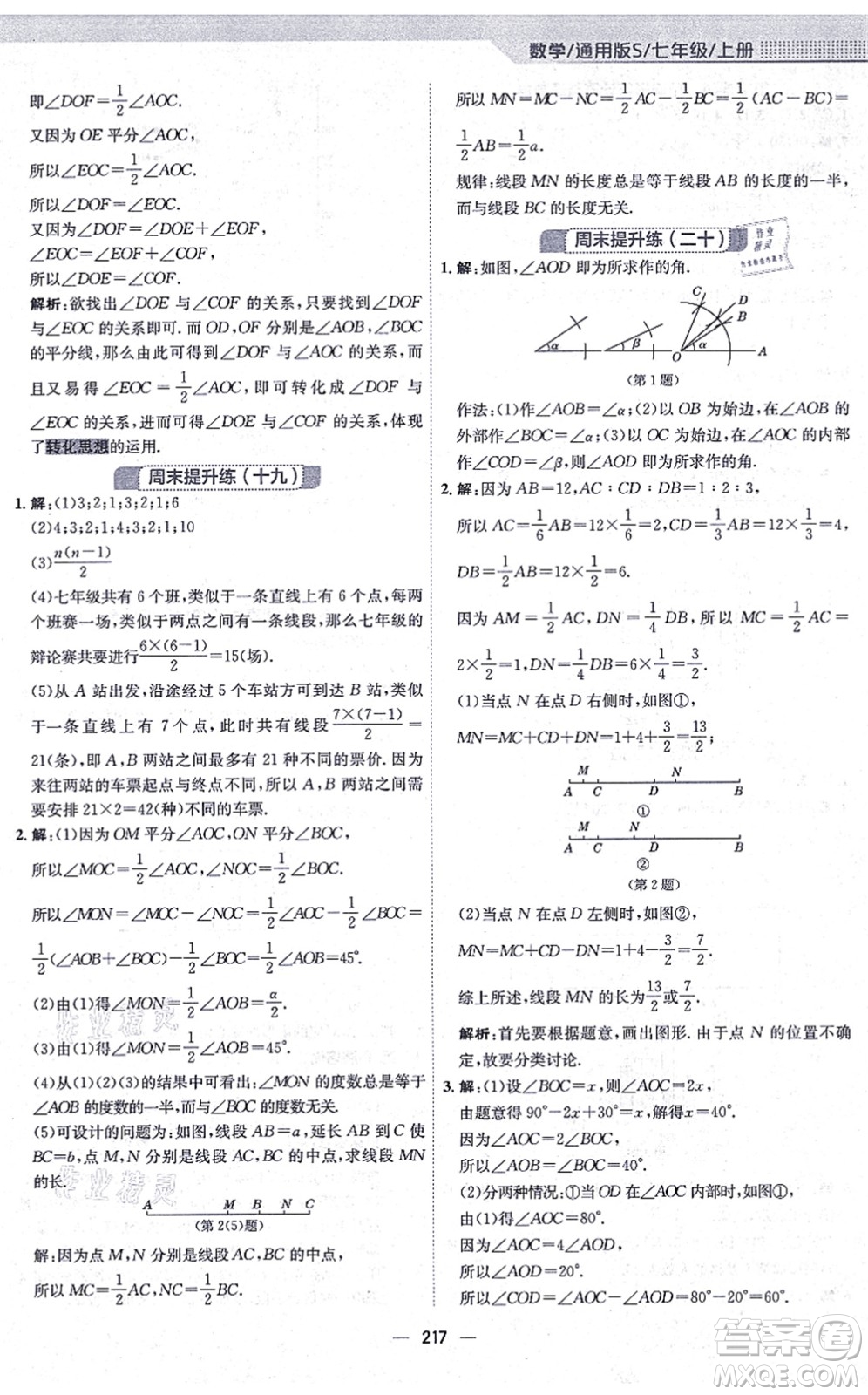 安徽教育出版社2021新編基礎(chǔ)訓(xùn)練七年級數(shù)學(xué)上冊通用版S答案