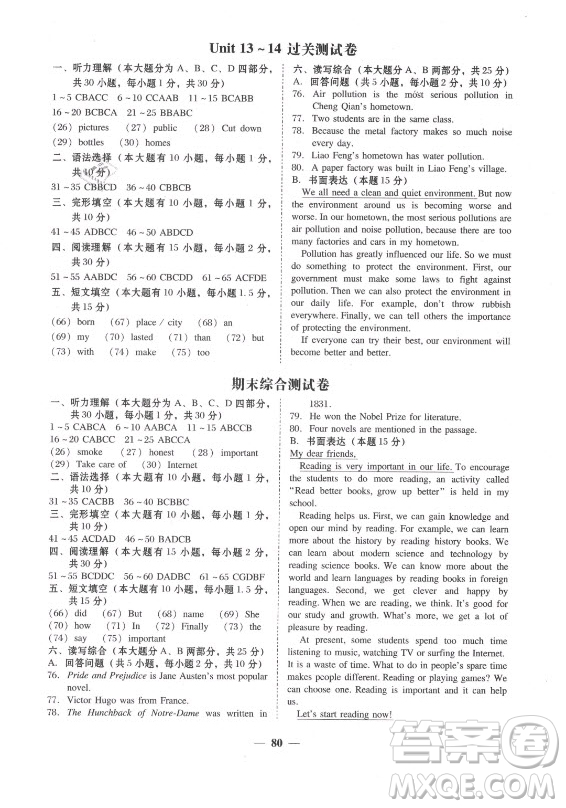 廣東經(jīng)濟(jì)出版社2021學(xué)考精練九年級全一冊英語人教版答案