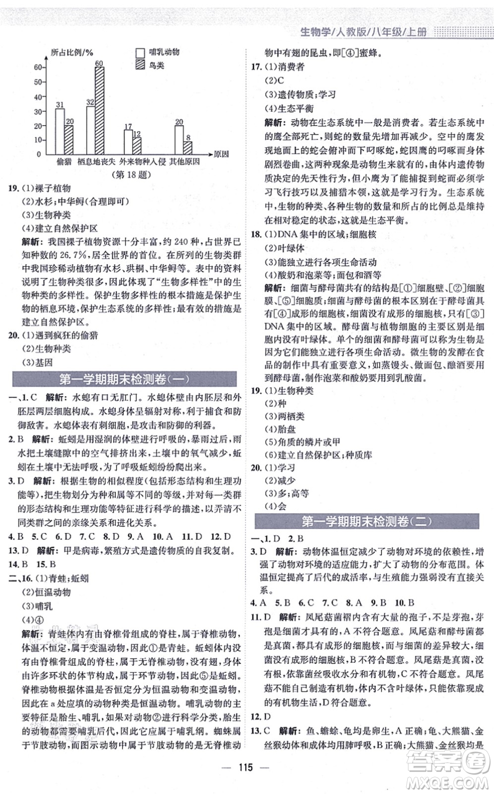 安徽教育出版社2021新編基礎(chǔ)訓(xùn)練八年級(jí)生物上冊(cè)人教版答案