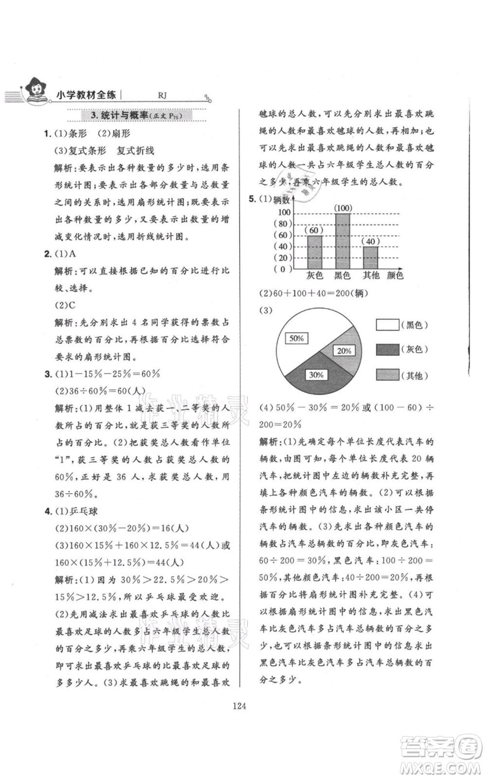 陜西人民教育出版社2021小學(xué)教材全練六年級上冊數(shù)學(xué)人教版參考答案