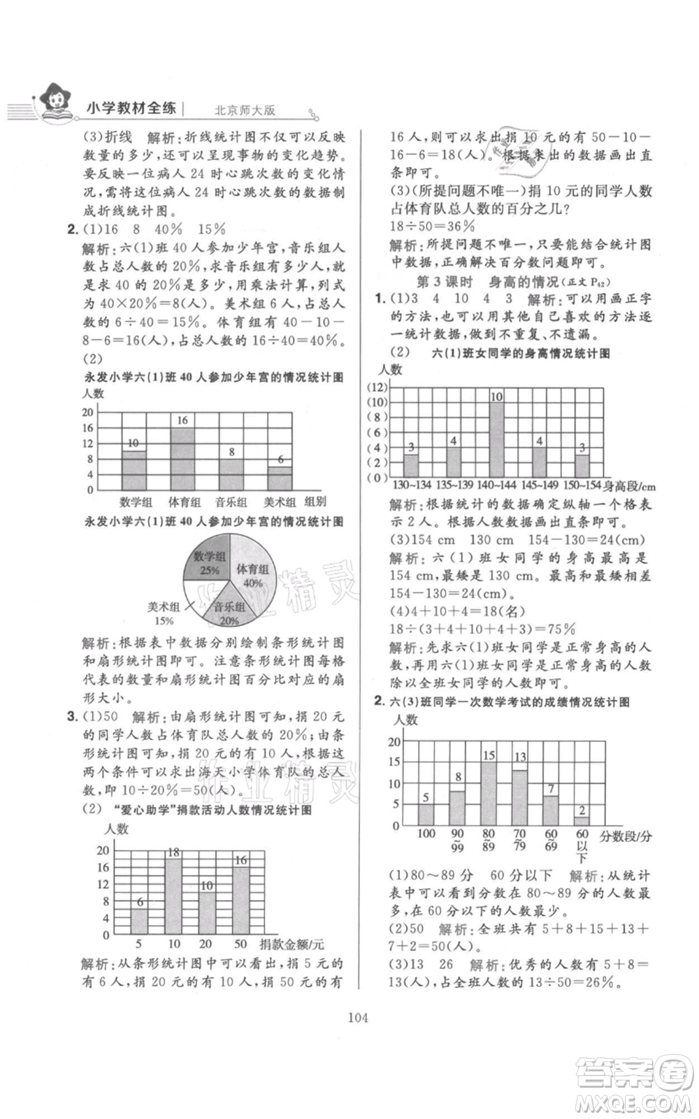 陜西人民教育出版社2021小學(xué)教材全練六年級上冊數(shù)學(xué)北京師大版參考答案