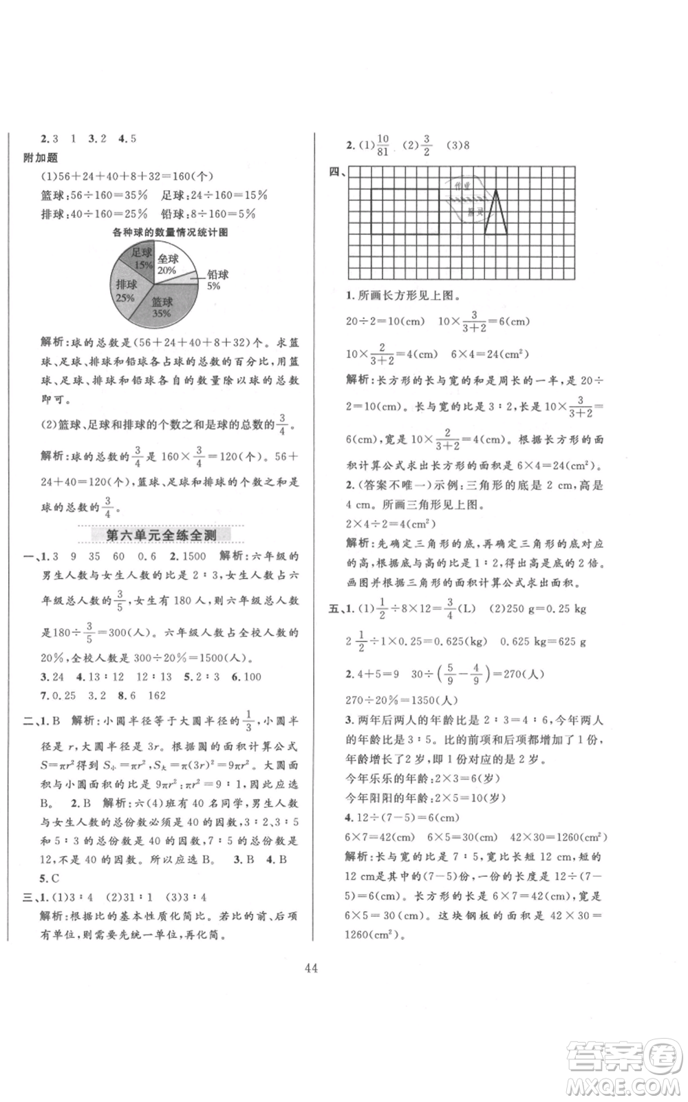 陜西人民教育出版社2021小學(xué)教材全練六年級上冊數(shù)學(xué)北京師大版參考答案