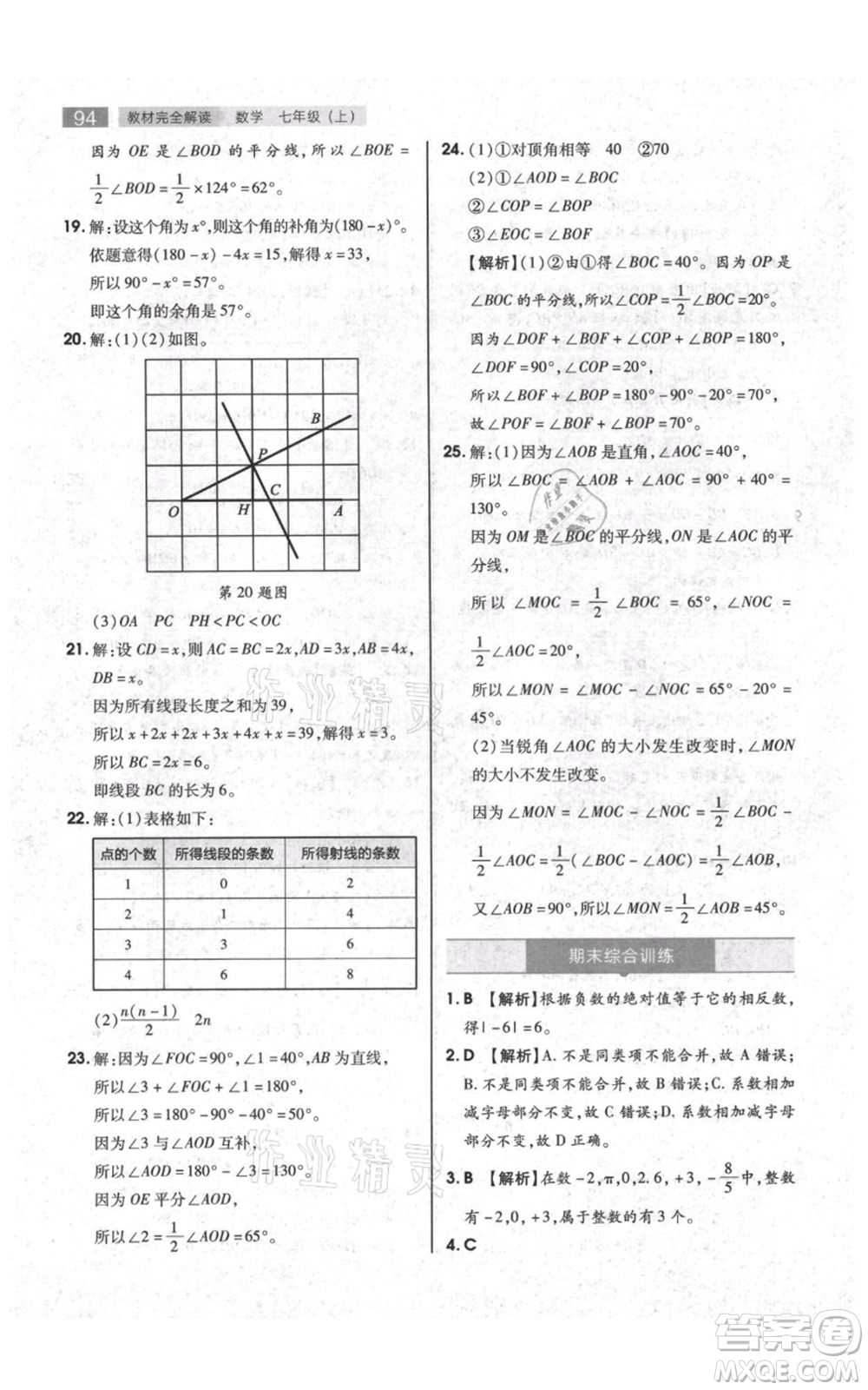 陜西師范大學(xué)出版總社有限公司2021教材完全解讀七年級上冊數(shù)學(xué)蘇科版參考答案