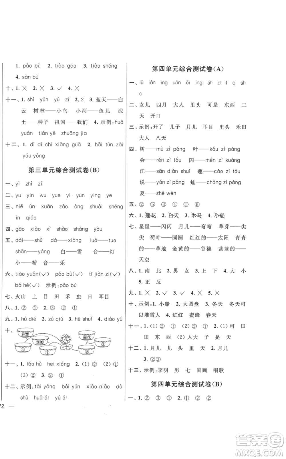 北京教育出版社2021亮點(diǎn)給力大試卷一年級上冊語文統(tǒng)編版江蘇專用參考答案