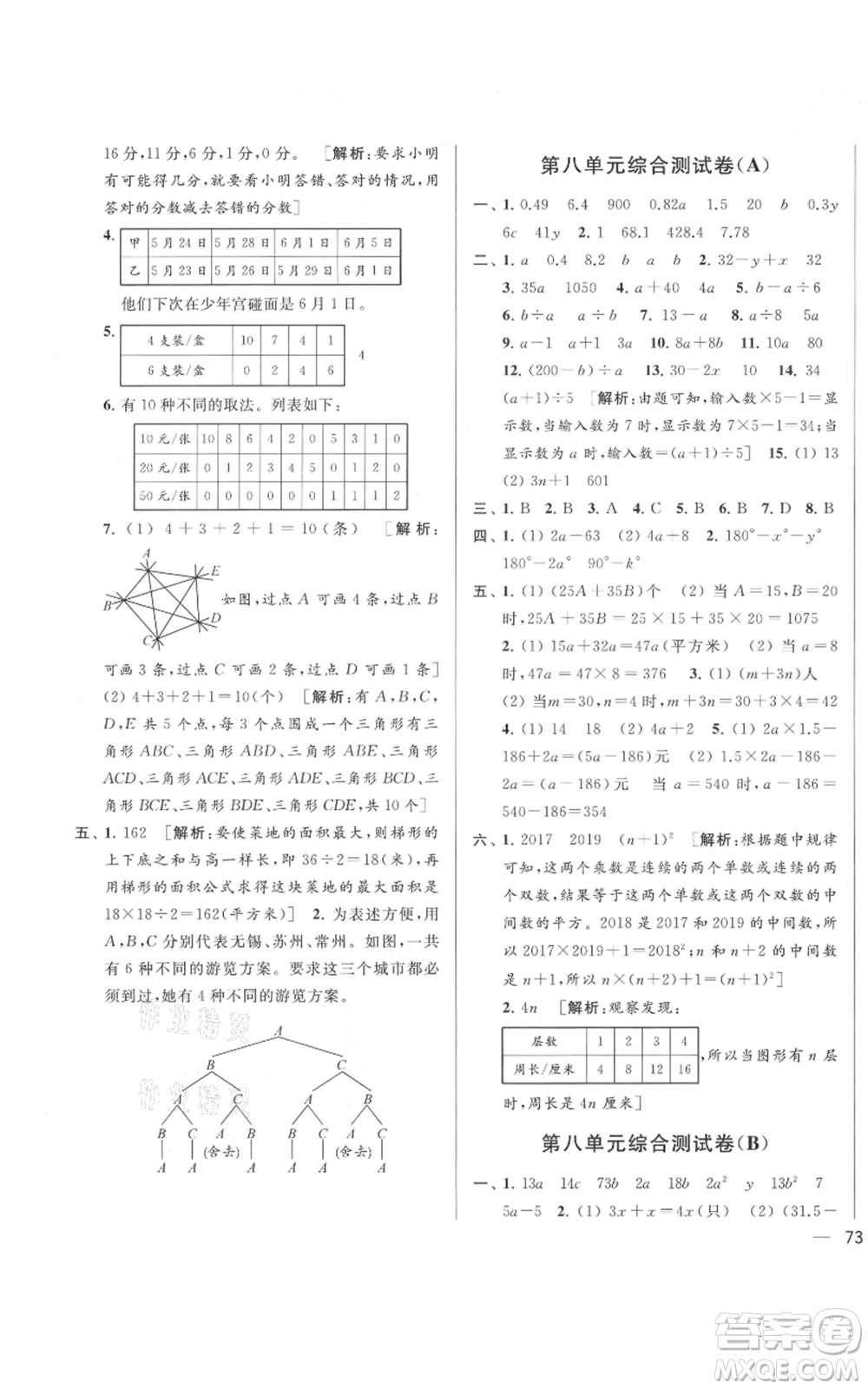 北京教育出版社2021亮點給力大試卷五年級上冊數(shù)學江蘇版參考答案